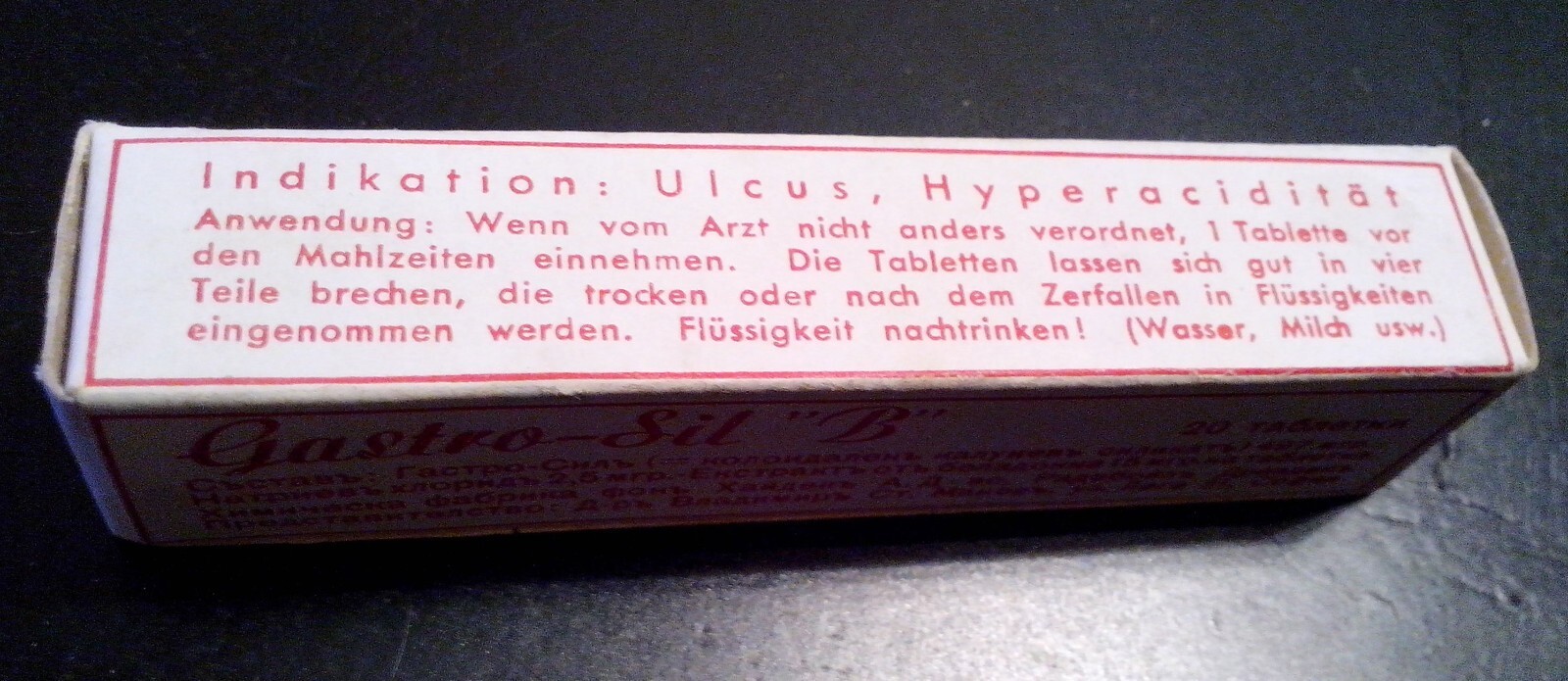 ANTIQUE medical pharm.CHEM.FABRIK VON HEIDEN “Gastro-Sil B”-20 tabl.in unop.vial