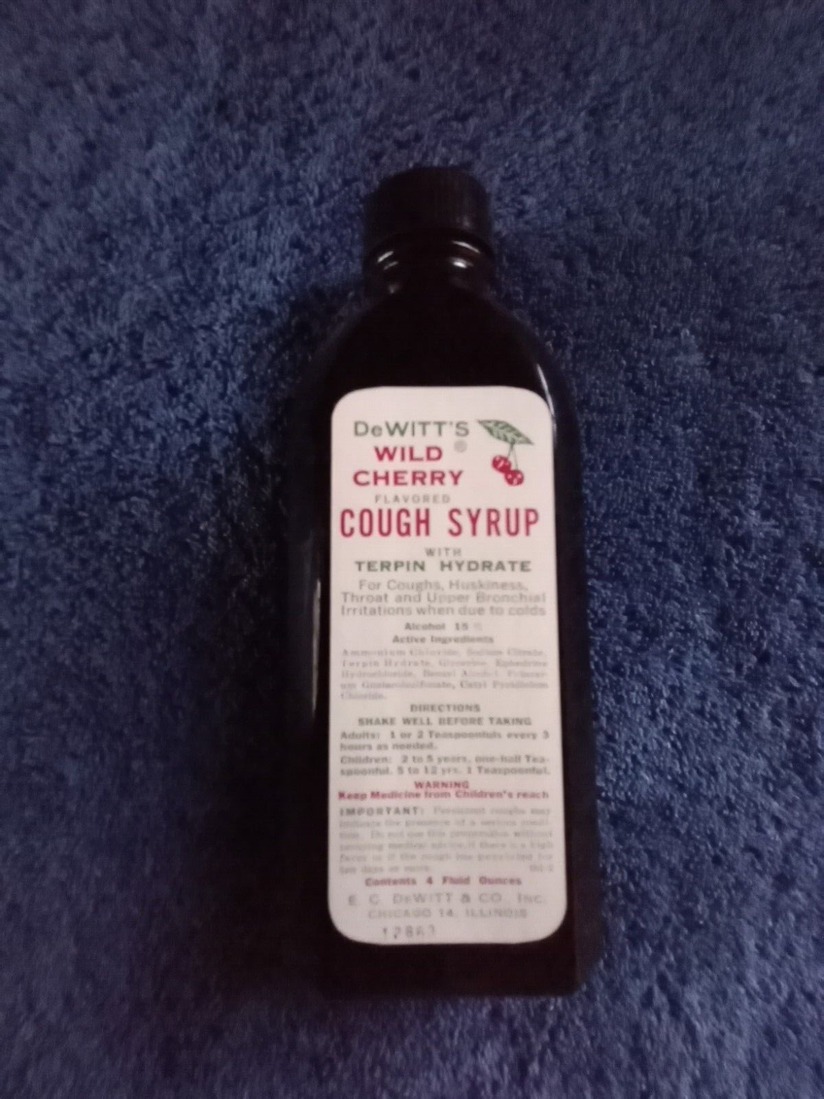 Vtg DeWitt’s Wild Cherry Flavored Box Paperwk Medicine Pharmacy Cough Syrup NOS