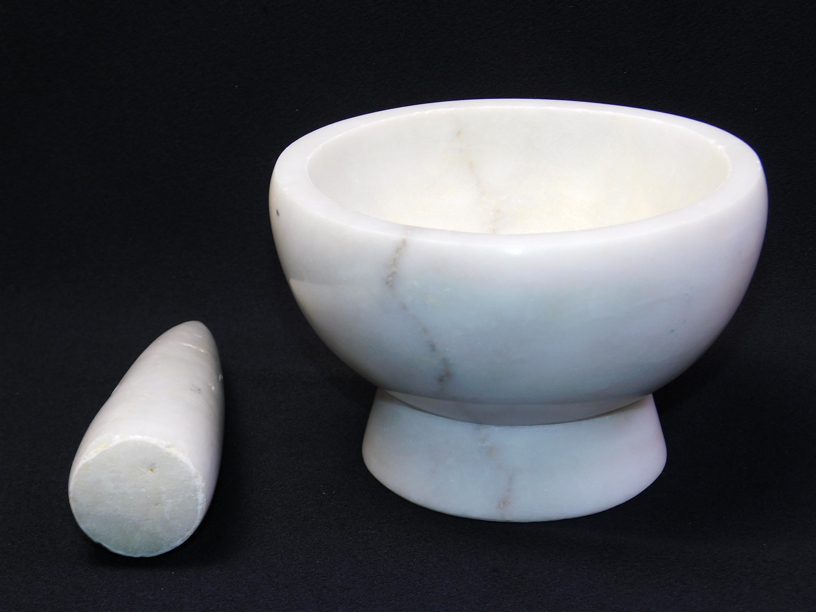 Vintage Solid Granite Large Mortar and Pestle White Gray Swirl