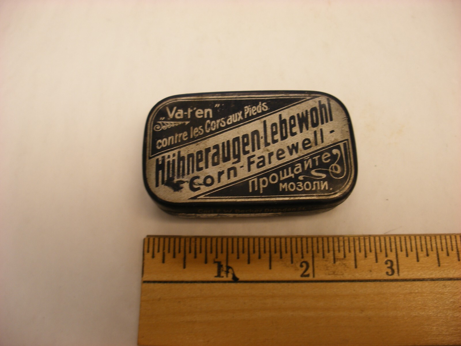 Antique Vtg Medical Pharmacy Drugs – Huhneraugen Lebewohl Corn Farewell Tin