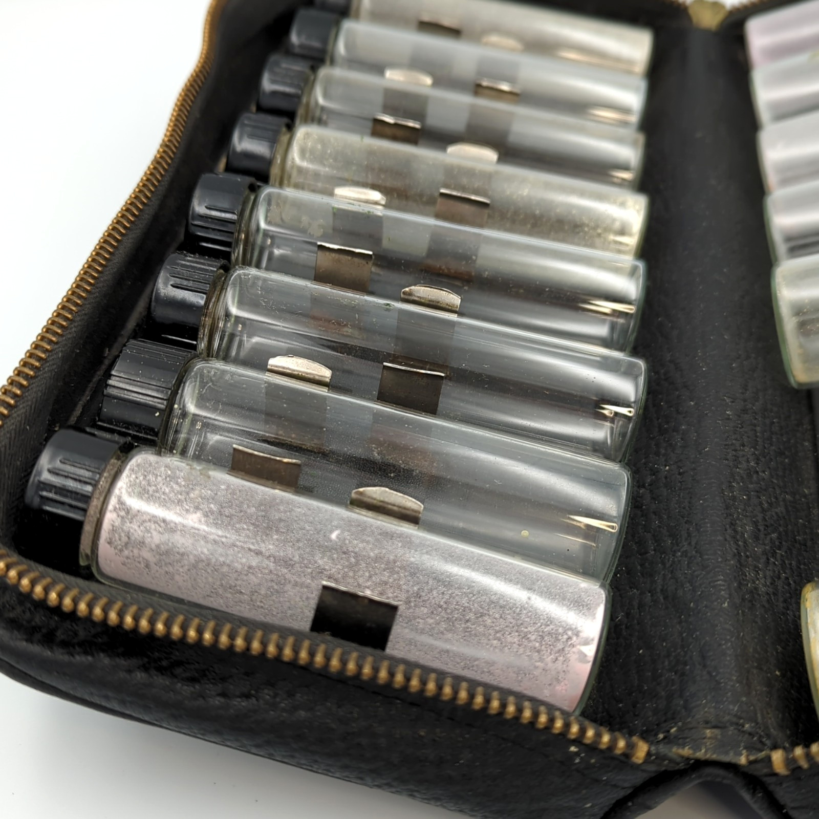 Vintage Medical Apothecary Travel Kit w/14 Glass Vials & Folding Leather Case