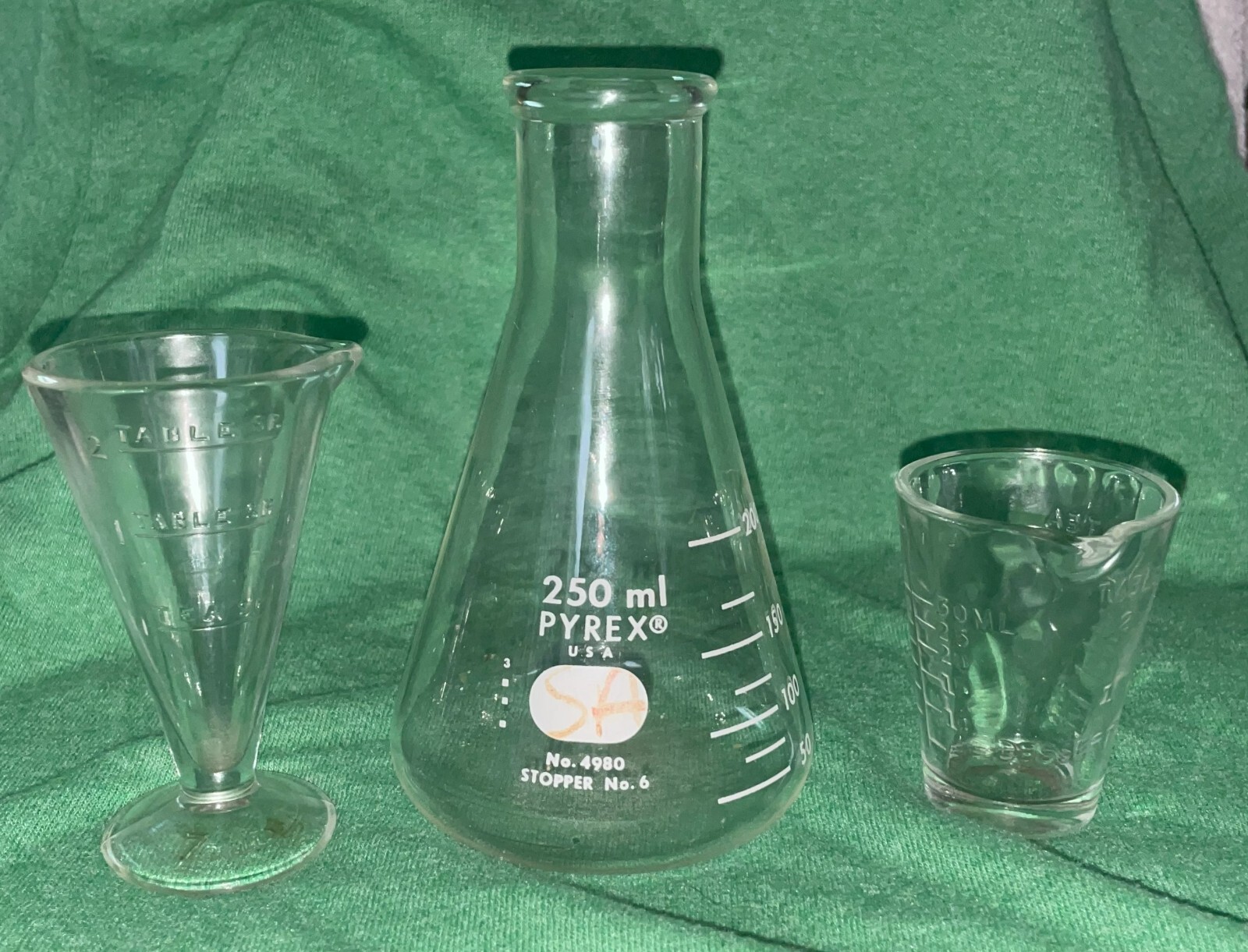 3 Vintage Beakers Zonite Glass 2 Tbsp Apothecary Measuring Beaker w/Spout Plus