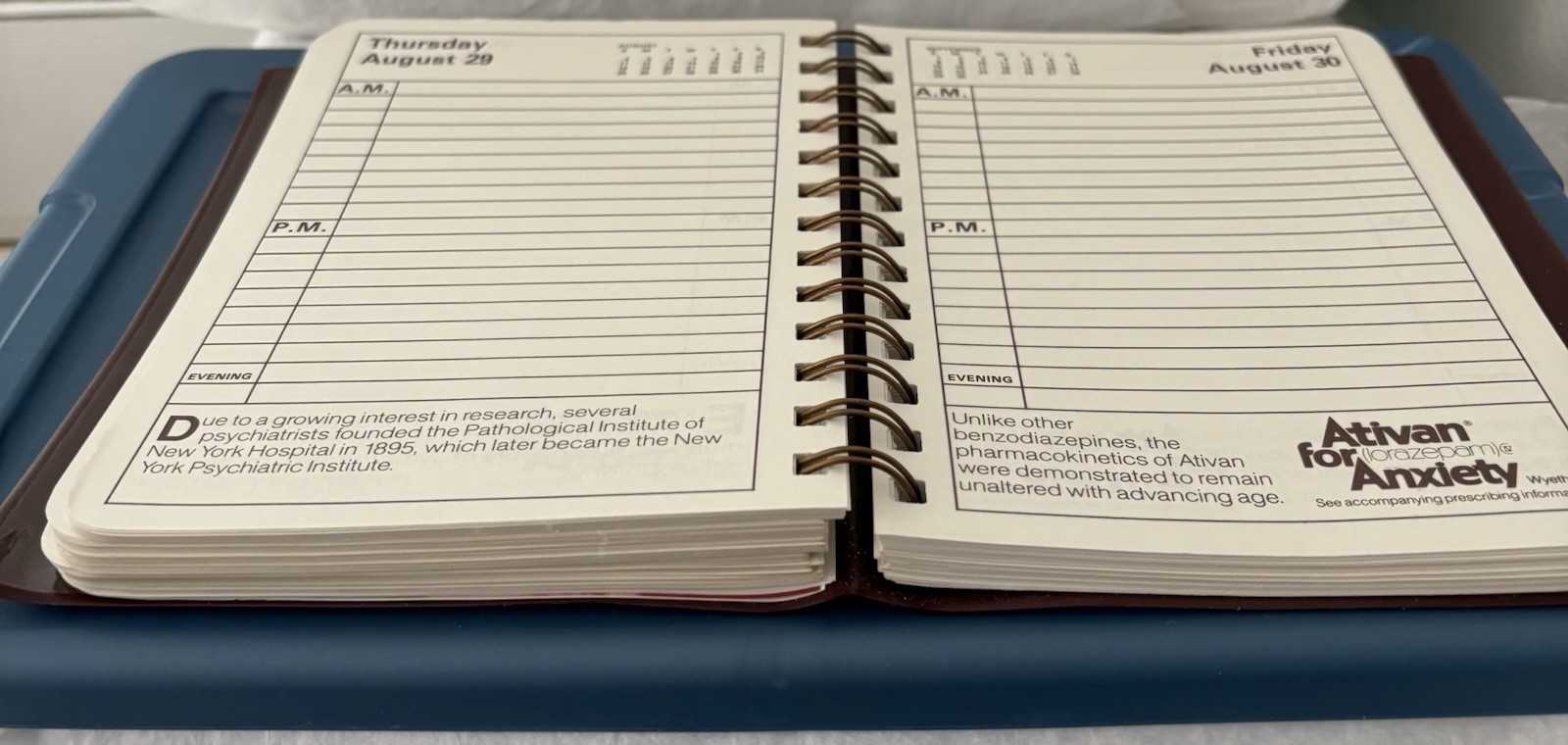 VTG 1985 ATIVAN SPIRAL DOCTOR’S DIARY, NOTEBOOK, PHARMA DRUG REP LOGO NEW NOS