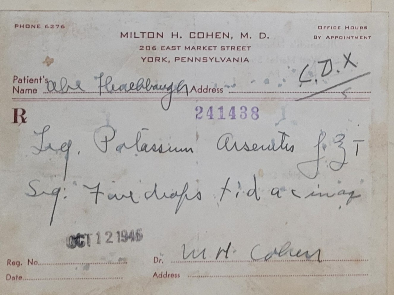 1946 2-sided Pharmacy Ledger Page – 20 vintage prescriptions – Sulfedex