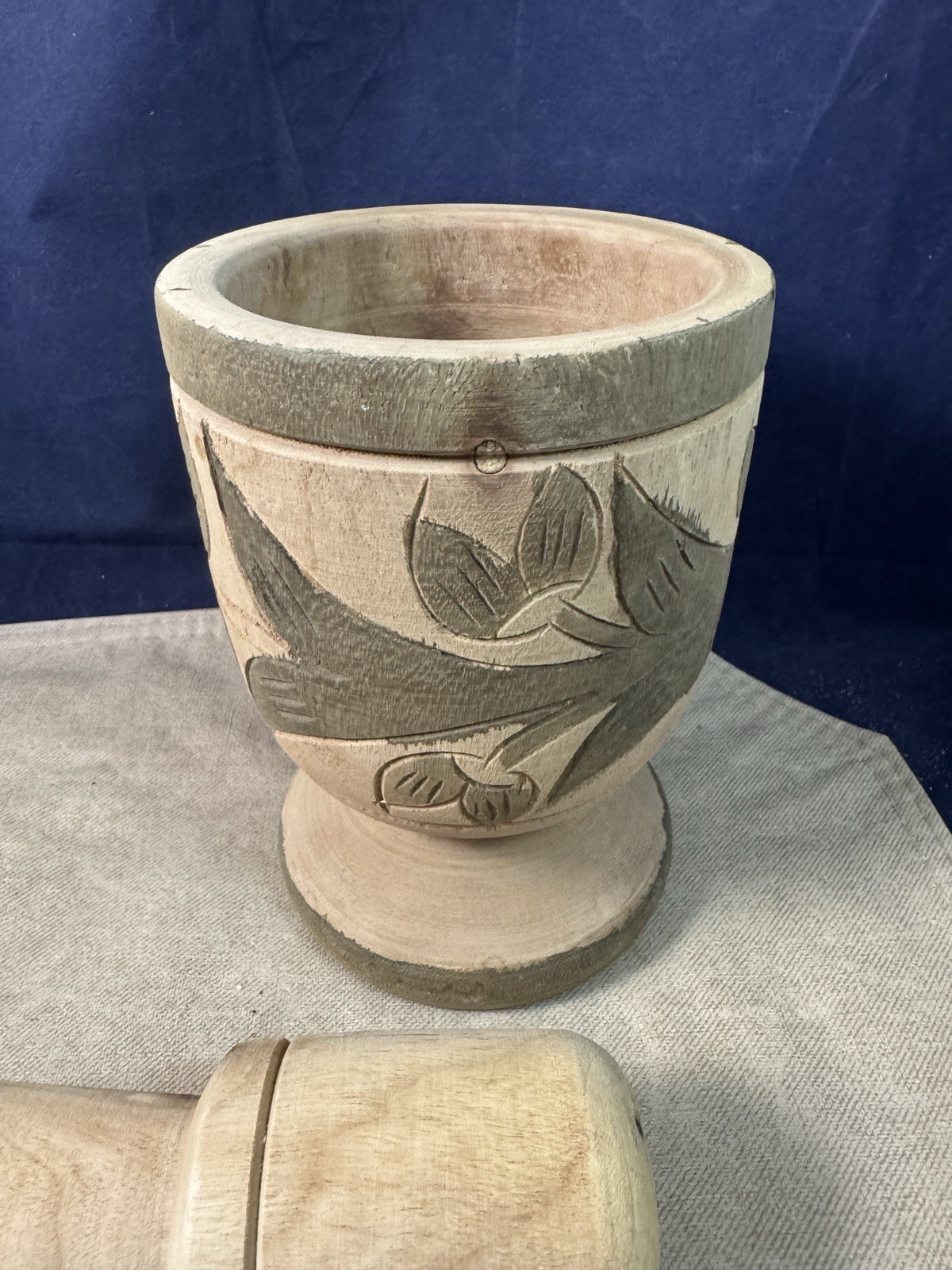 Hand Carved/Painted Wood Mortar And Pestle Apothecary Grinder 6.5″ and 8” Tall