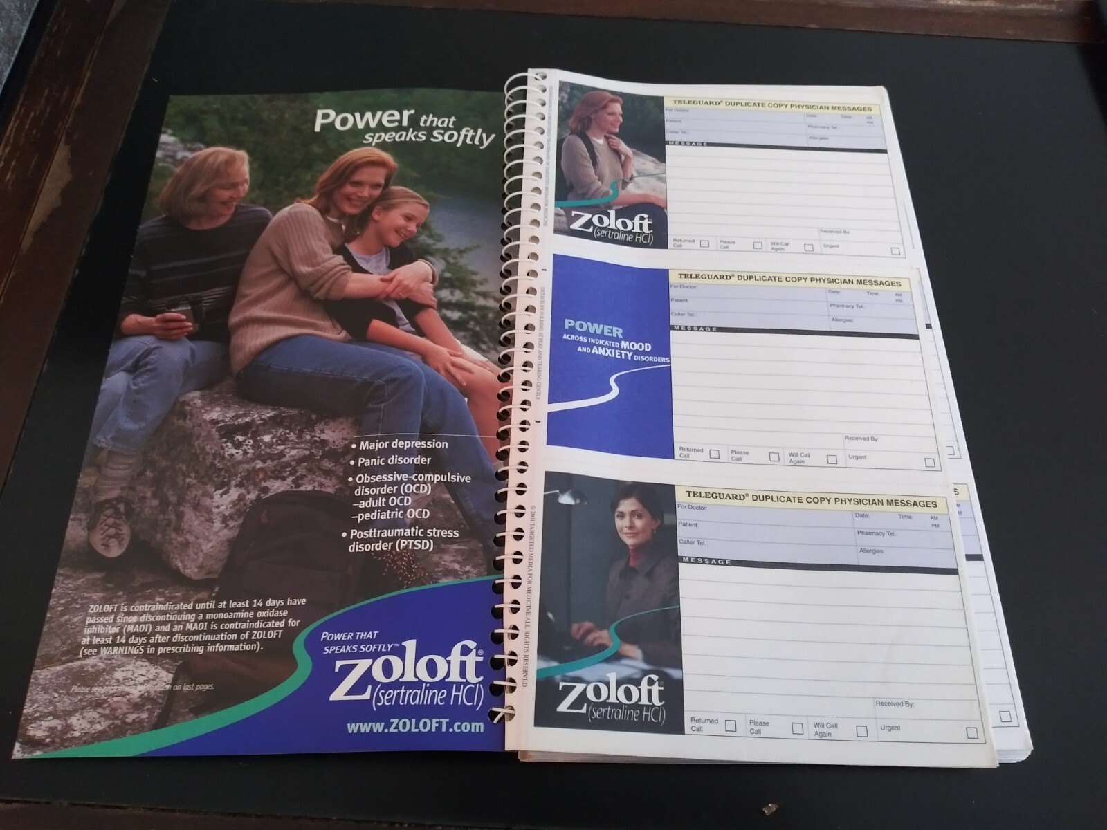 Zoloft Drug Repr Pharmaceutical Message Book. Spiral Phone Message Book