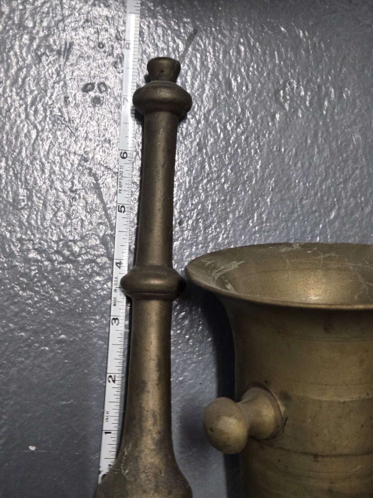 Antique Apothecary Brass Mortar & Pestle Pharmacy Druggist Tool Drug Herbs 19 C.