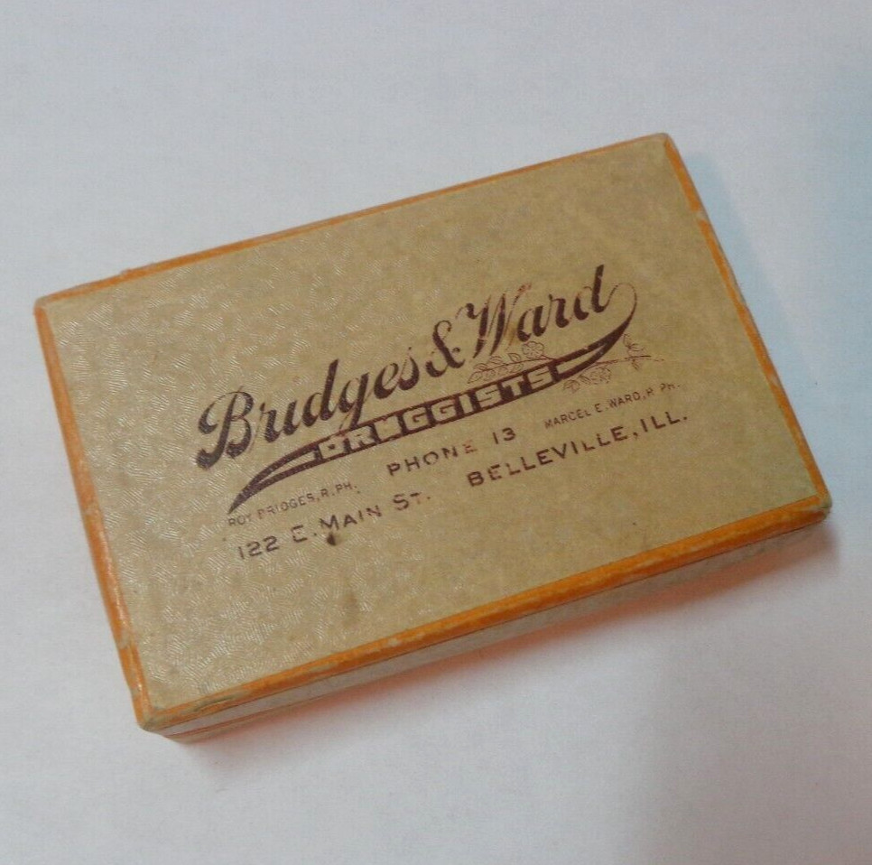 2 VINTAGE 30s/40s PRESCRIPTION CARDBOARD PILL BOX PHARMACY MISSOURI/ILLINOIS LOT