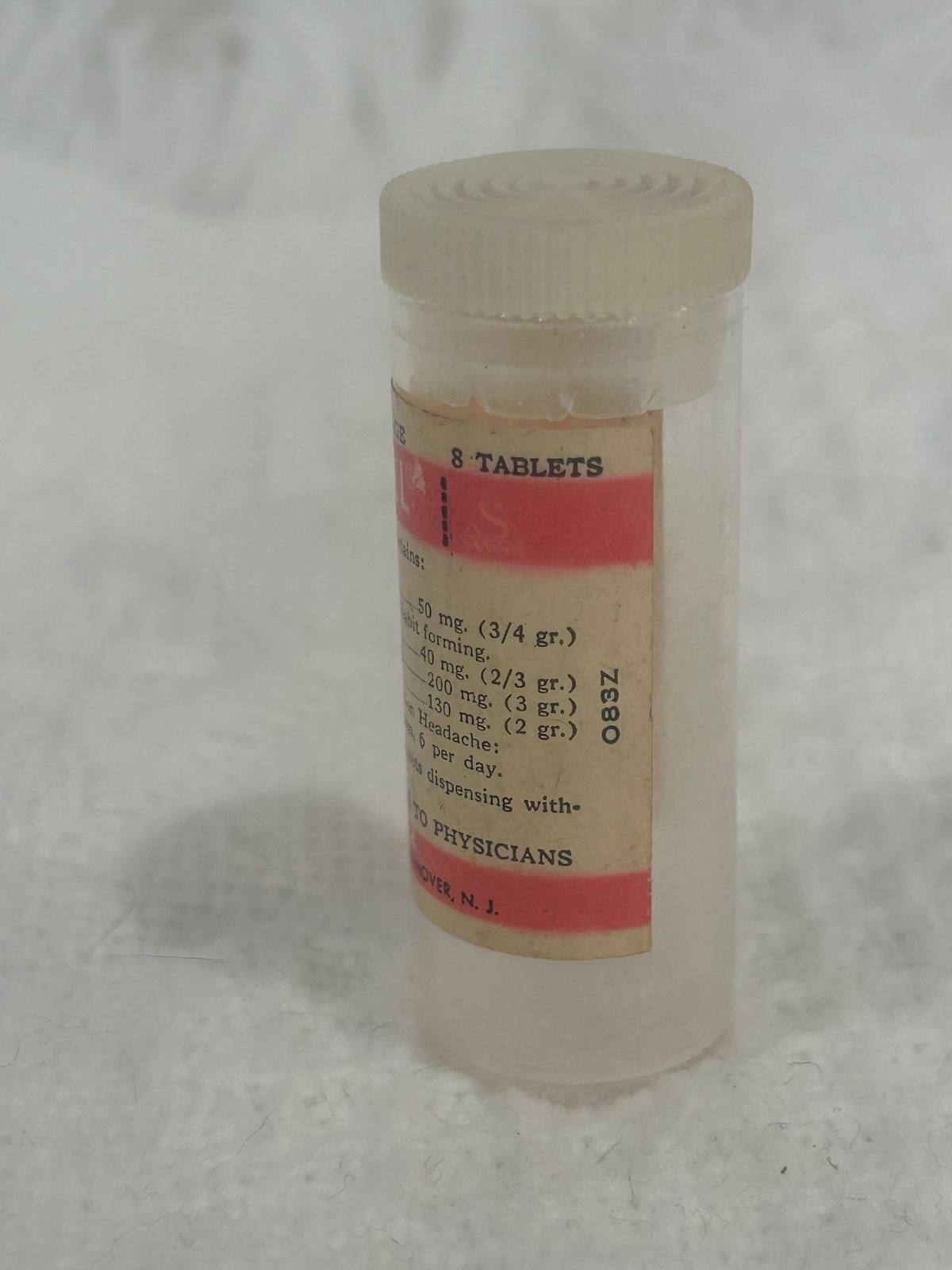 Sandoz Fiorinal EMPTY VINTAGE Barbiturate Medicine Sample Bottle RARE Pharma