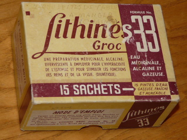 Vintage LITHINES Groc Formule No. 33 – Vintage Medicinal Water Bag Empty Box