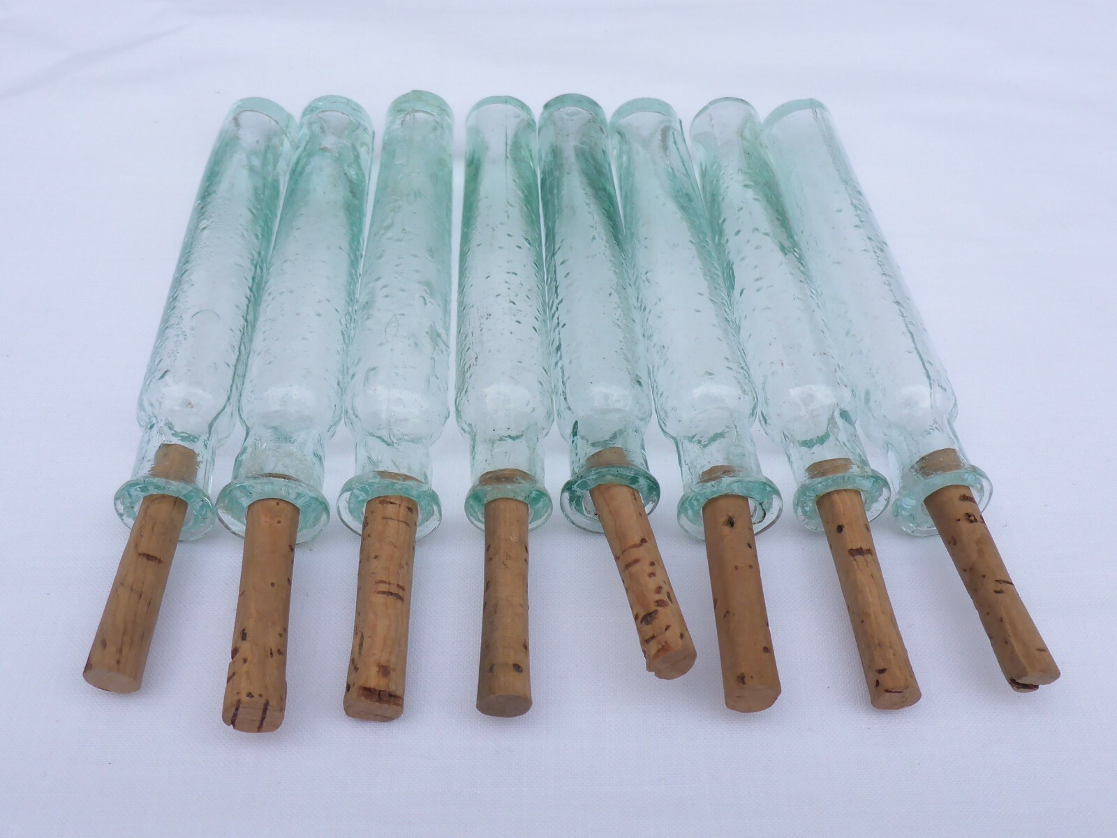 2 X Old Small Medicine Glass Pharmacy Bottle Green Long Approx. 10.0 Cm