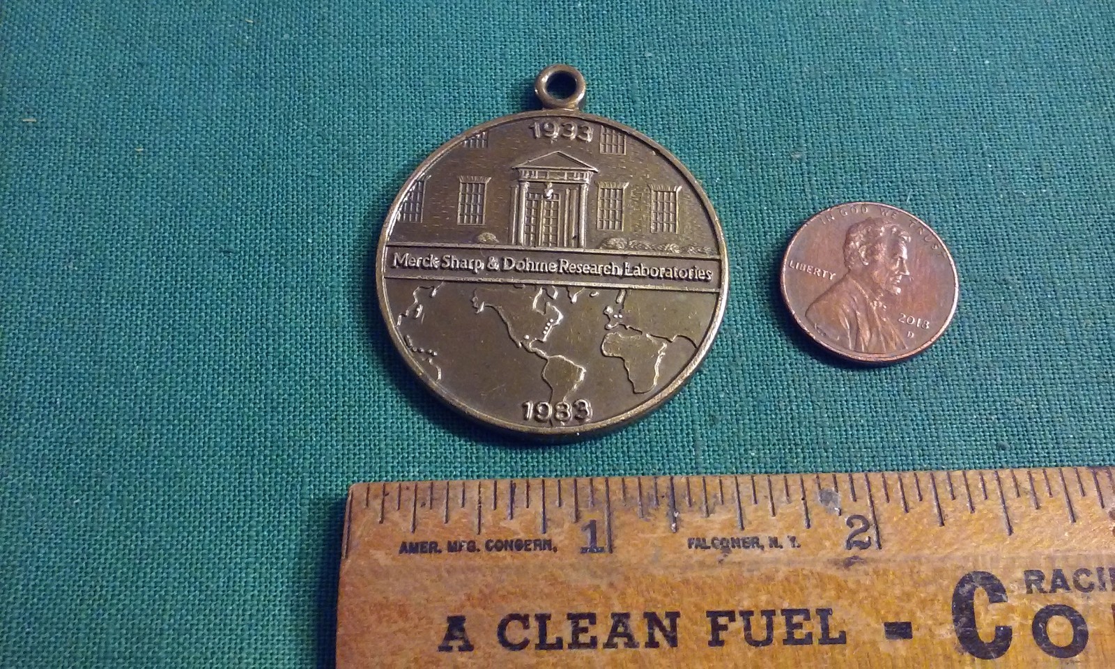 VINTAGE Bronze Keychain Fob Pendant MERCK RESEARCH LABORATORIES 1933 – 1983 rare