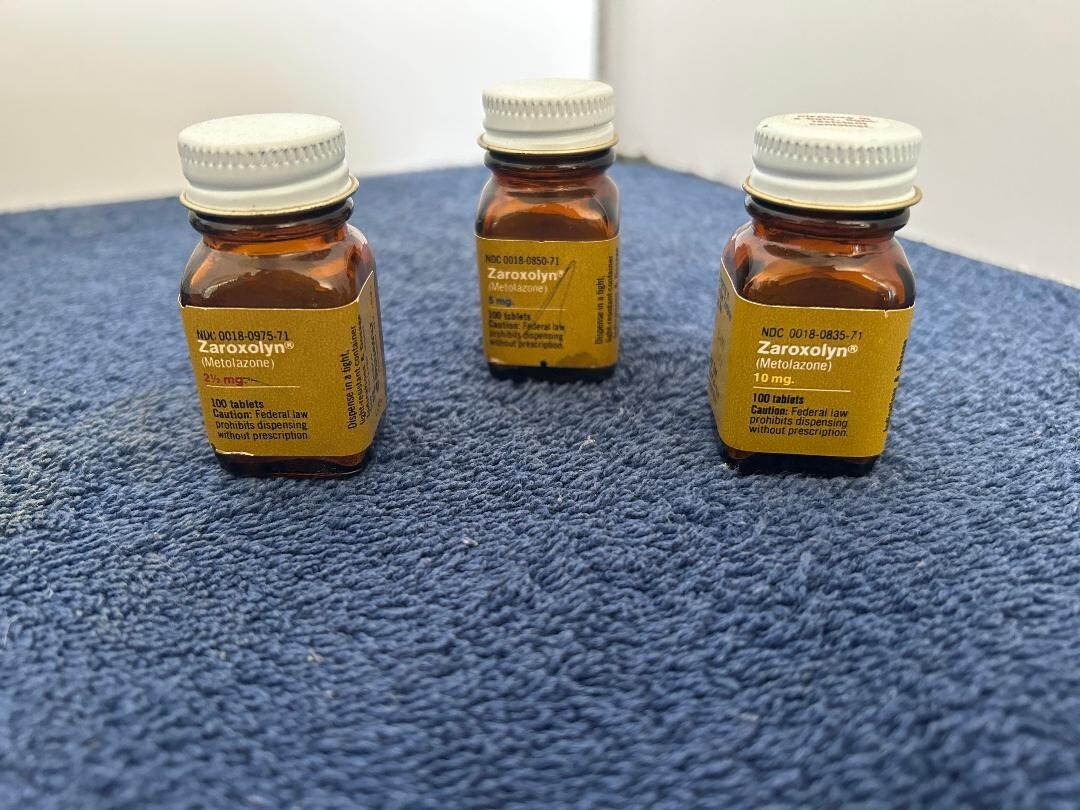 Vintage Pharmacy 3 Manufacturer glass brown bottles Zaroxolyn 2.5, 5 and 10mg
