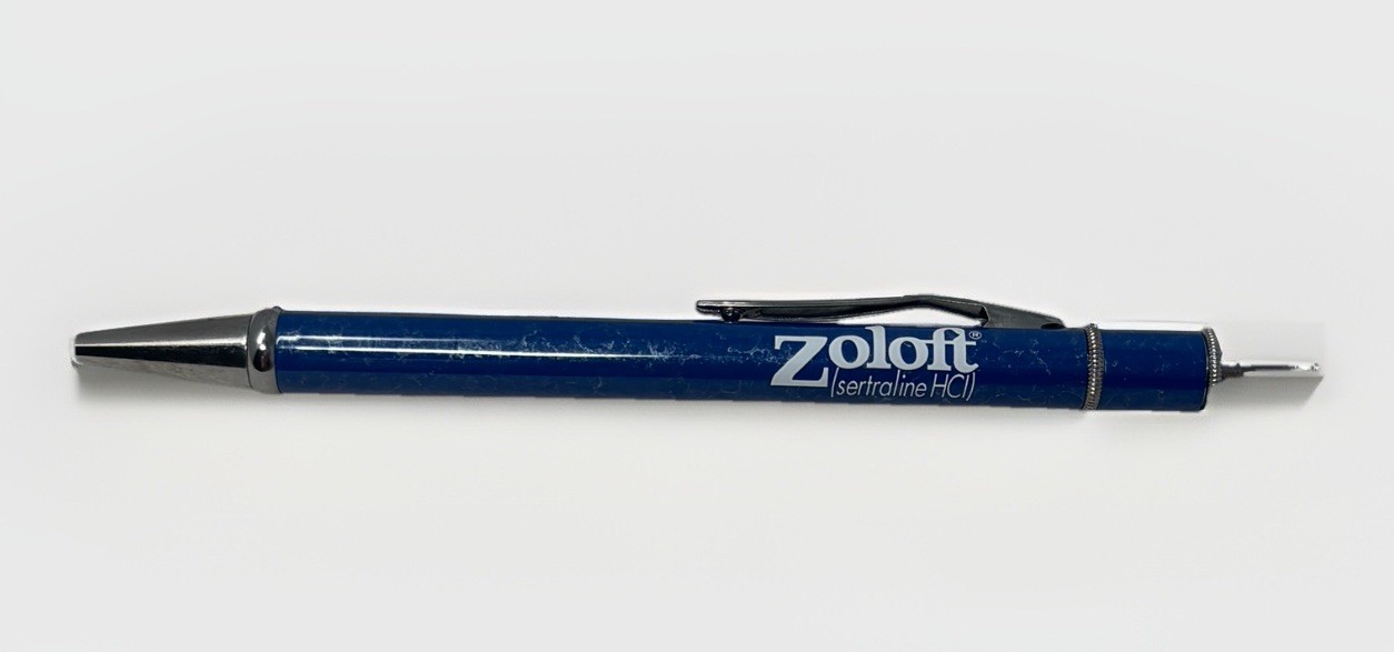 Zoloft Silver & Blue Marbled Metal PEN Drug Rep Pharmaceutical Promo Advertising