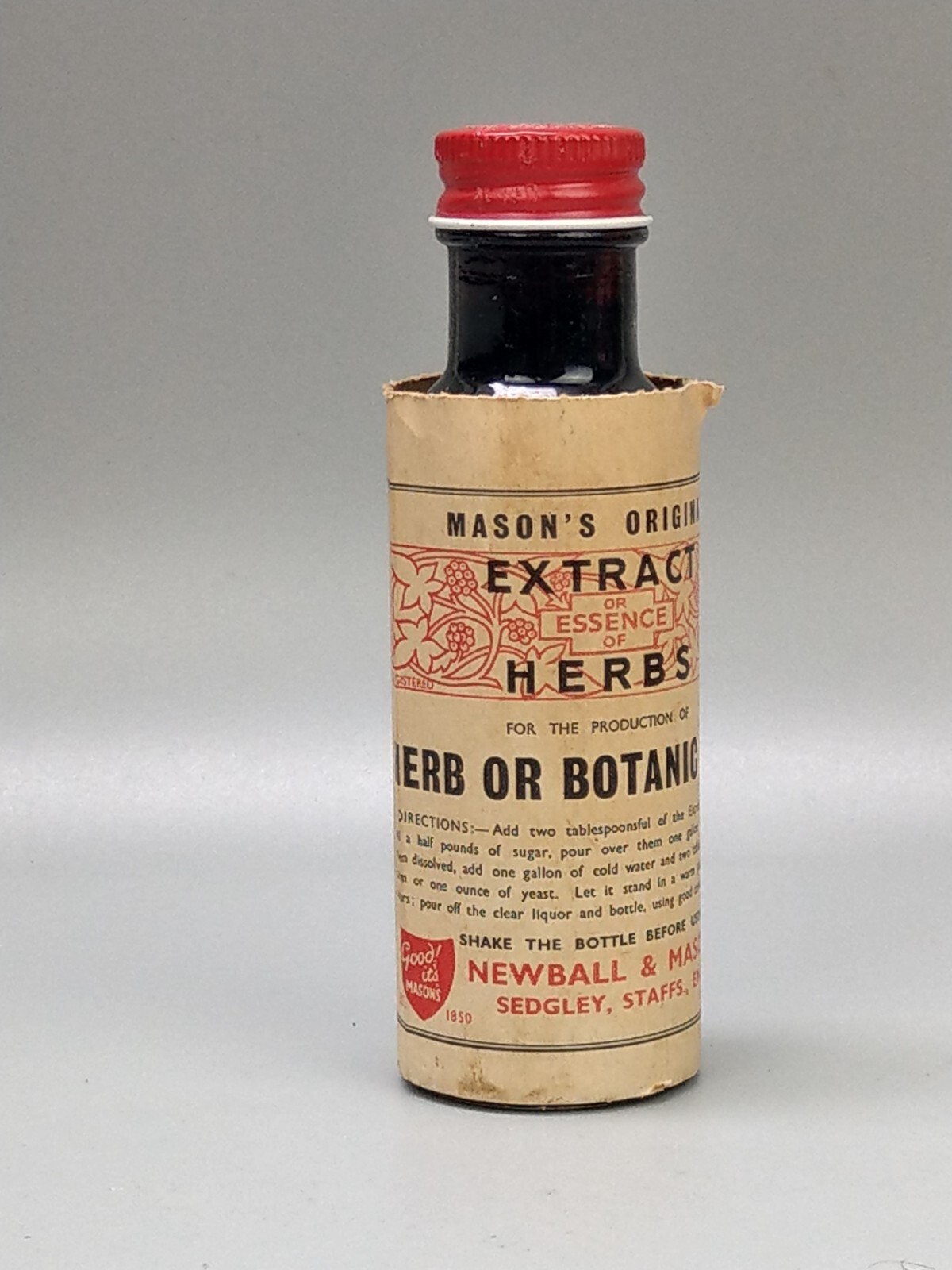 Antique Medicine Bottle labeled Masons Original Botanic Beer Newball Mason ltd