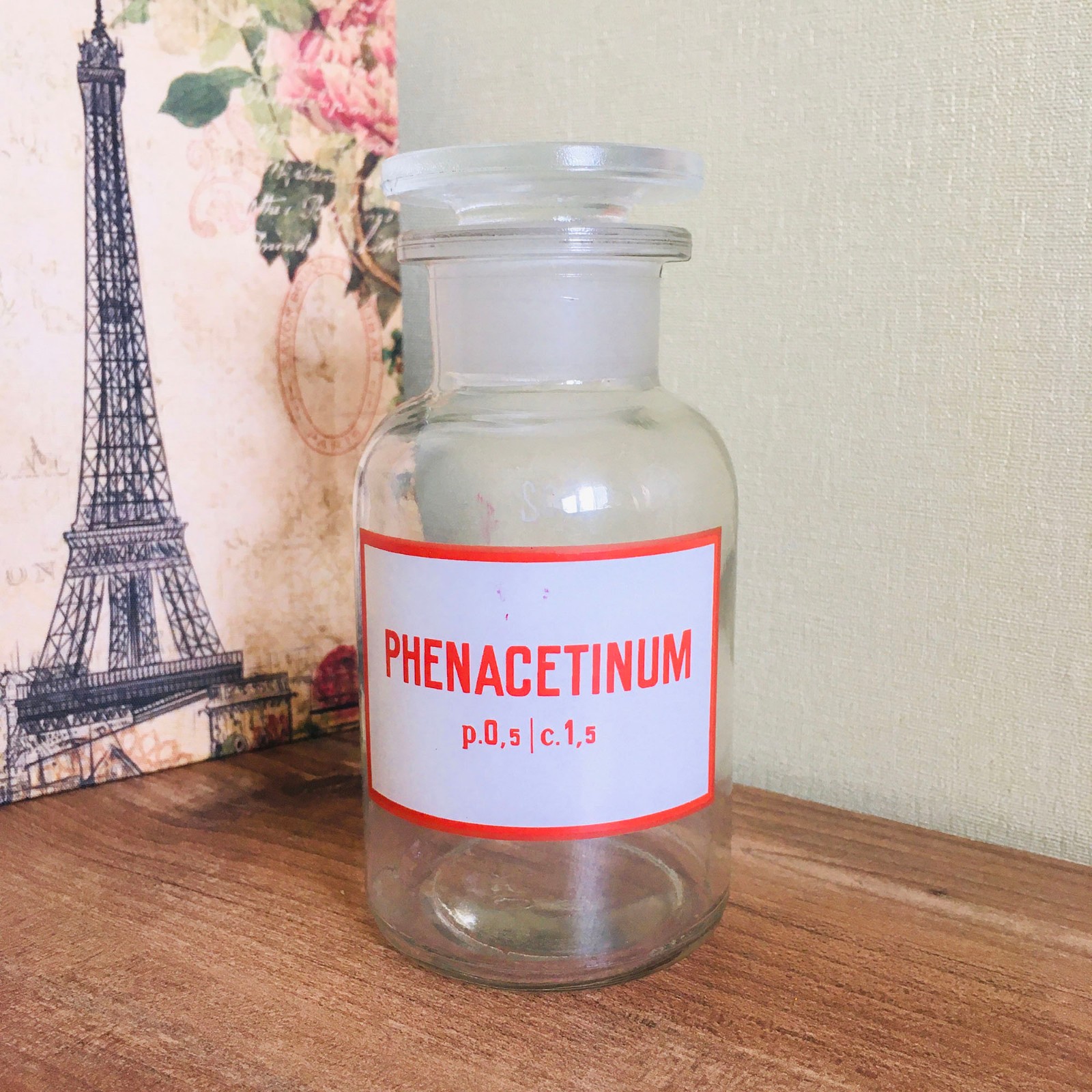Vintage Apothecary Glass Jar Bottle with lid, Pharmacy Medical Decor, Medicine