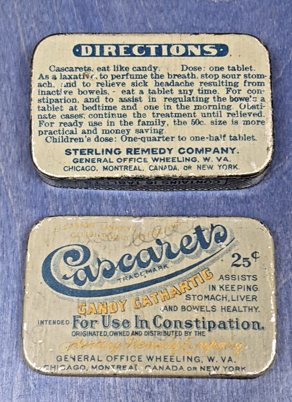 Antique Tin Cascarets Candy Cathartic Laxative Sterling Remedy Co Constipation