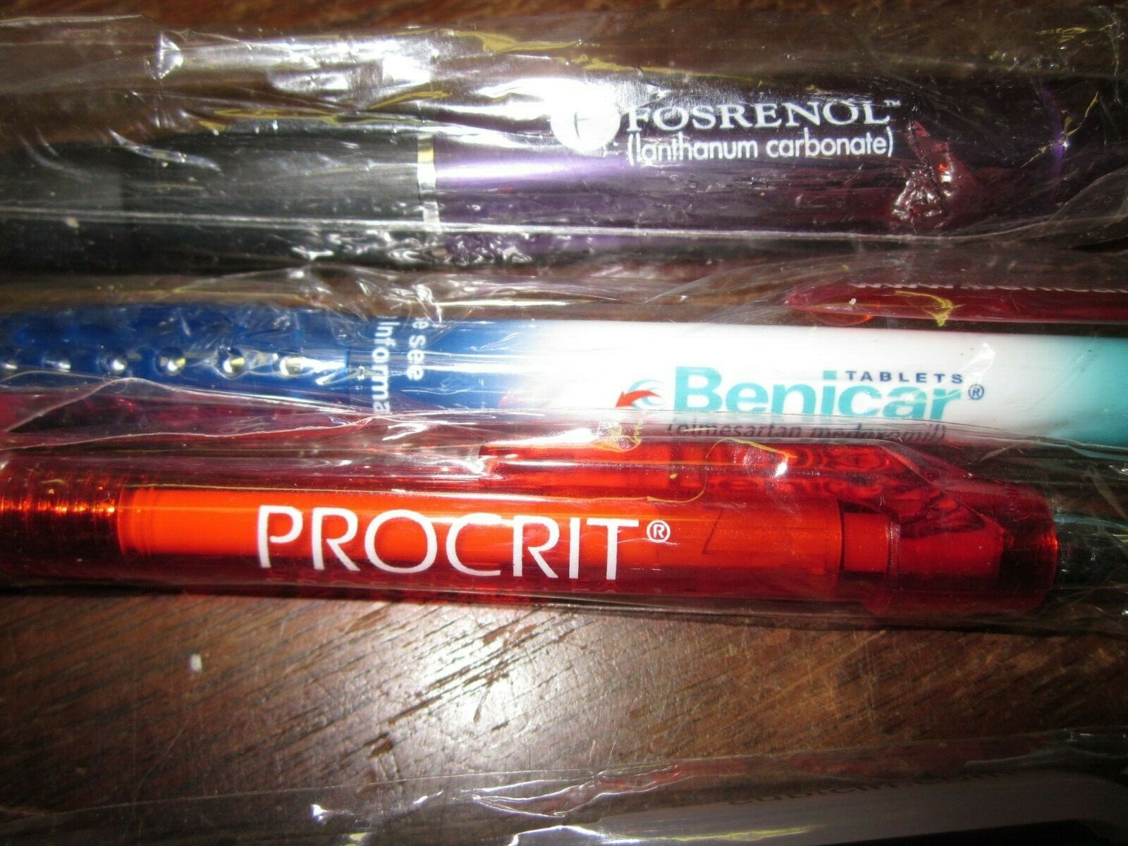 LOT OF 5 HARD TO FIND DIFFERENT NEW DRUG REP PENS IN PLASTIC SLEEVES