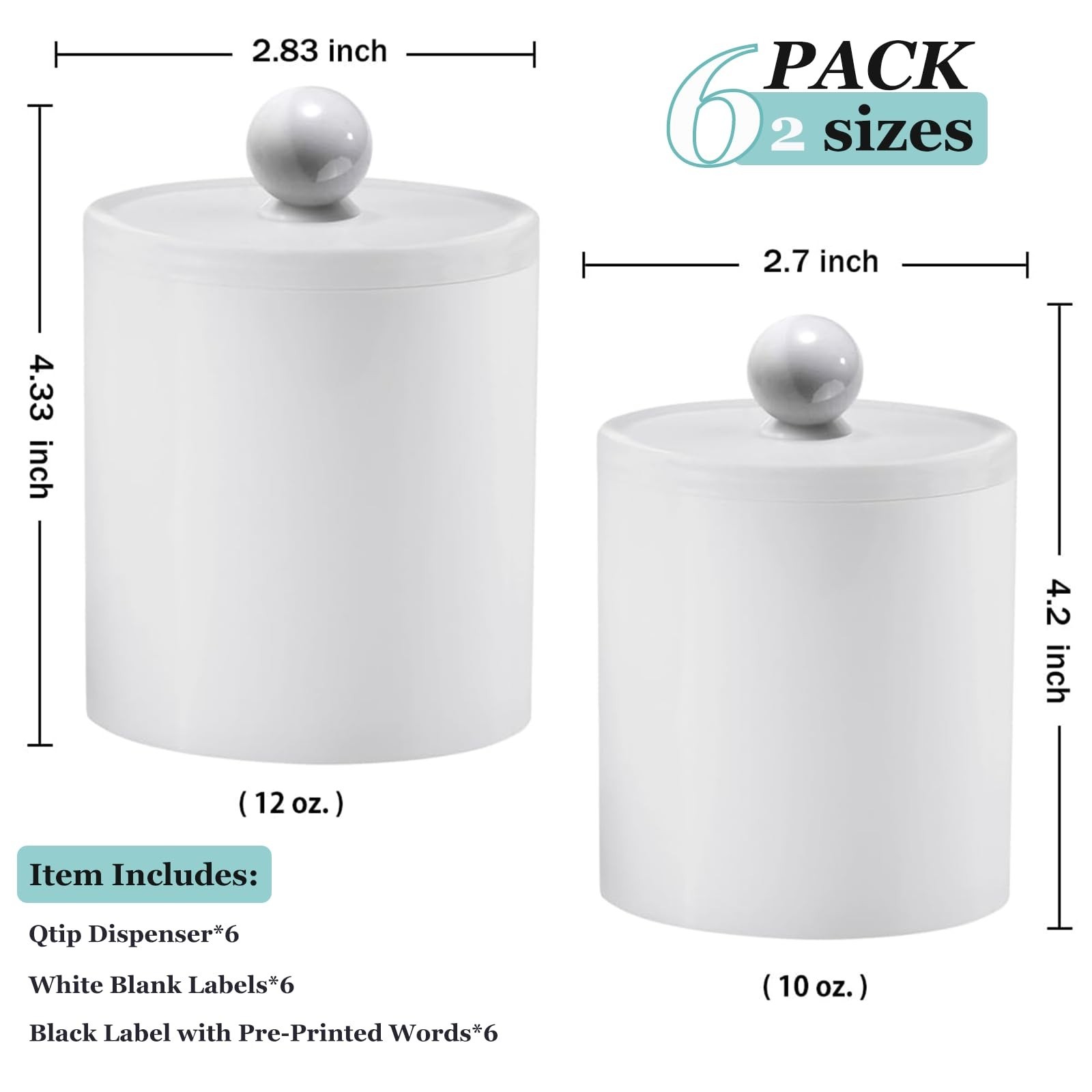 SheeChung 6 Pack White Acrylic Apothecary Jars – Shatterproof Qtip Holder Dis…