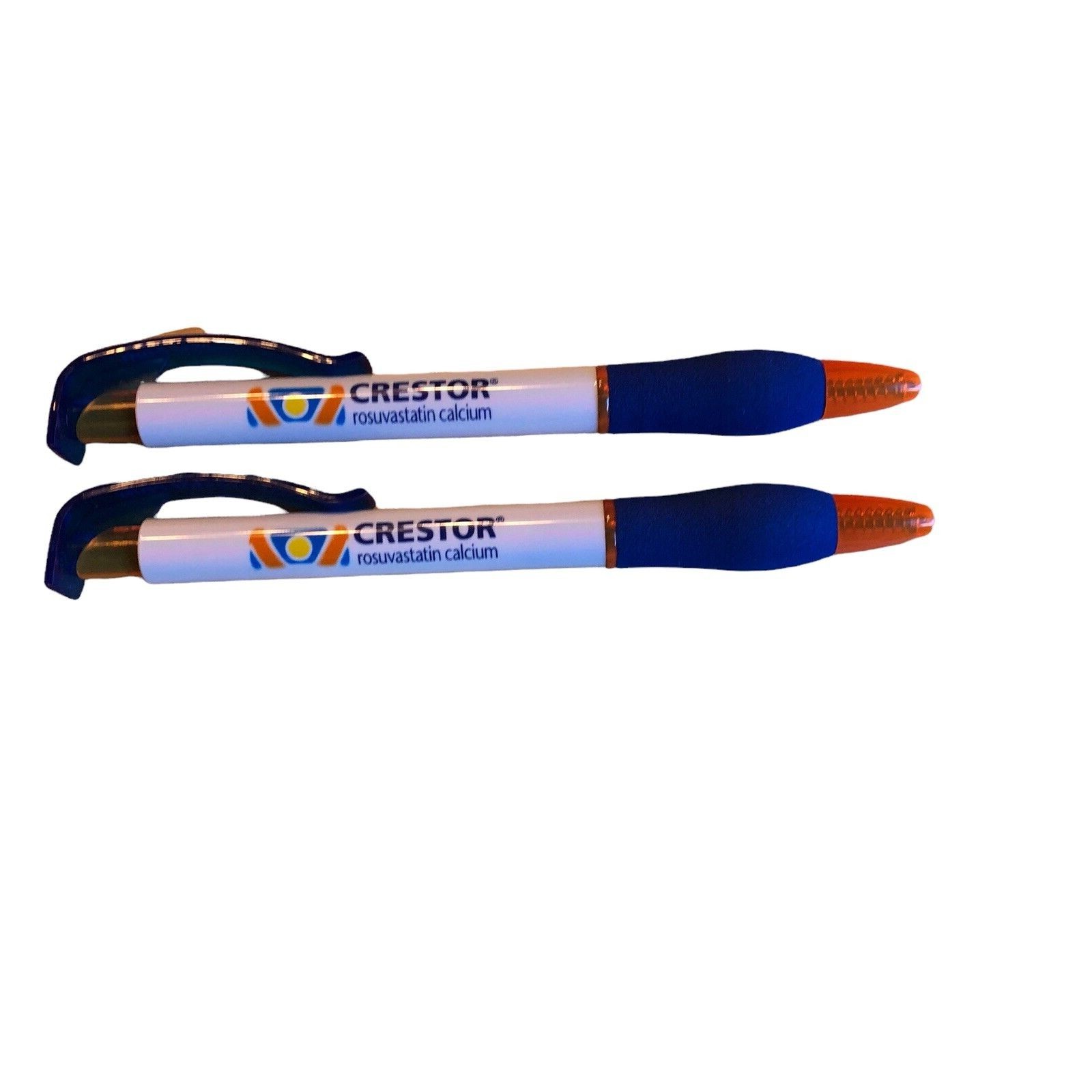 Crestor Pens Clip Soft Grip Orange Blue White New Rosuvastatin Calcium Drug Rep