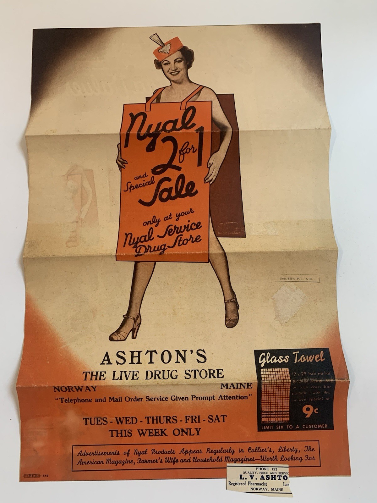 Ashtons Nyal drugstore Ad sale flyer Norway Maine pharmacy 1940s medical beauty