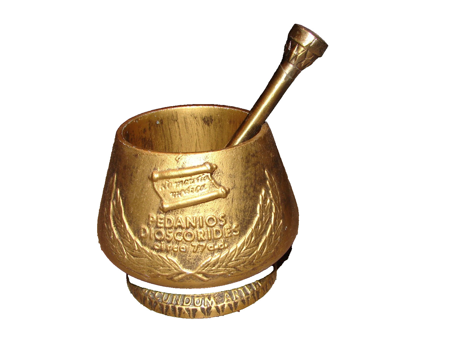 Vintage Apothacary Pharmacy Bronze Mortar & Pestle Double Sided Embossed Nice!!!