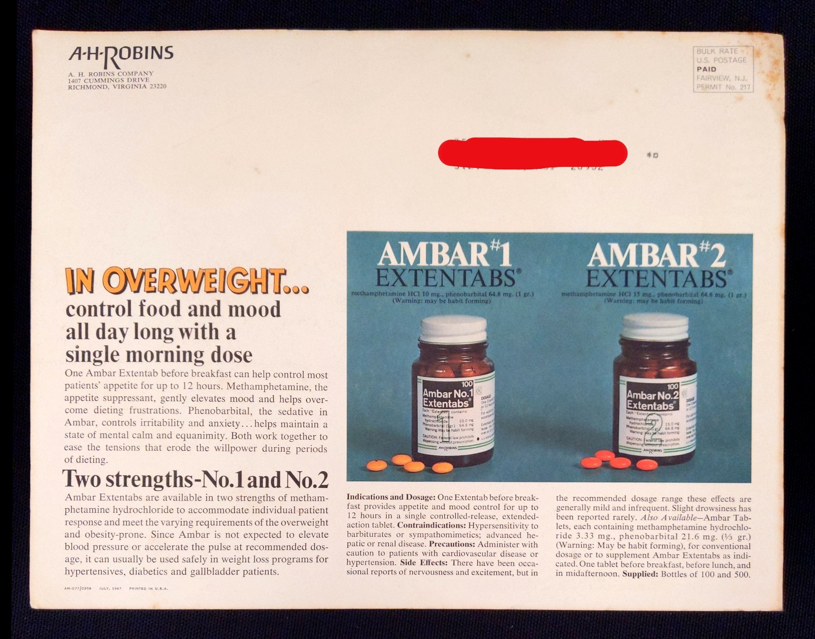 Obesity Oddities ~ 1960s Weight Loss Medicine Advertising ~ AMBAR Pharmaceutical