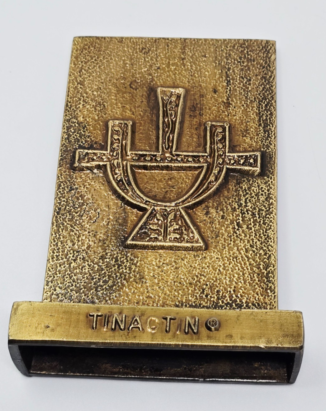 1978 BRASS Paperweight Vinegar Rx TINACTIN Pharmacy Bookend USA