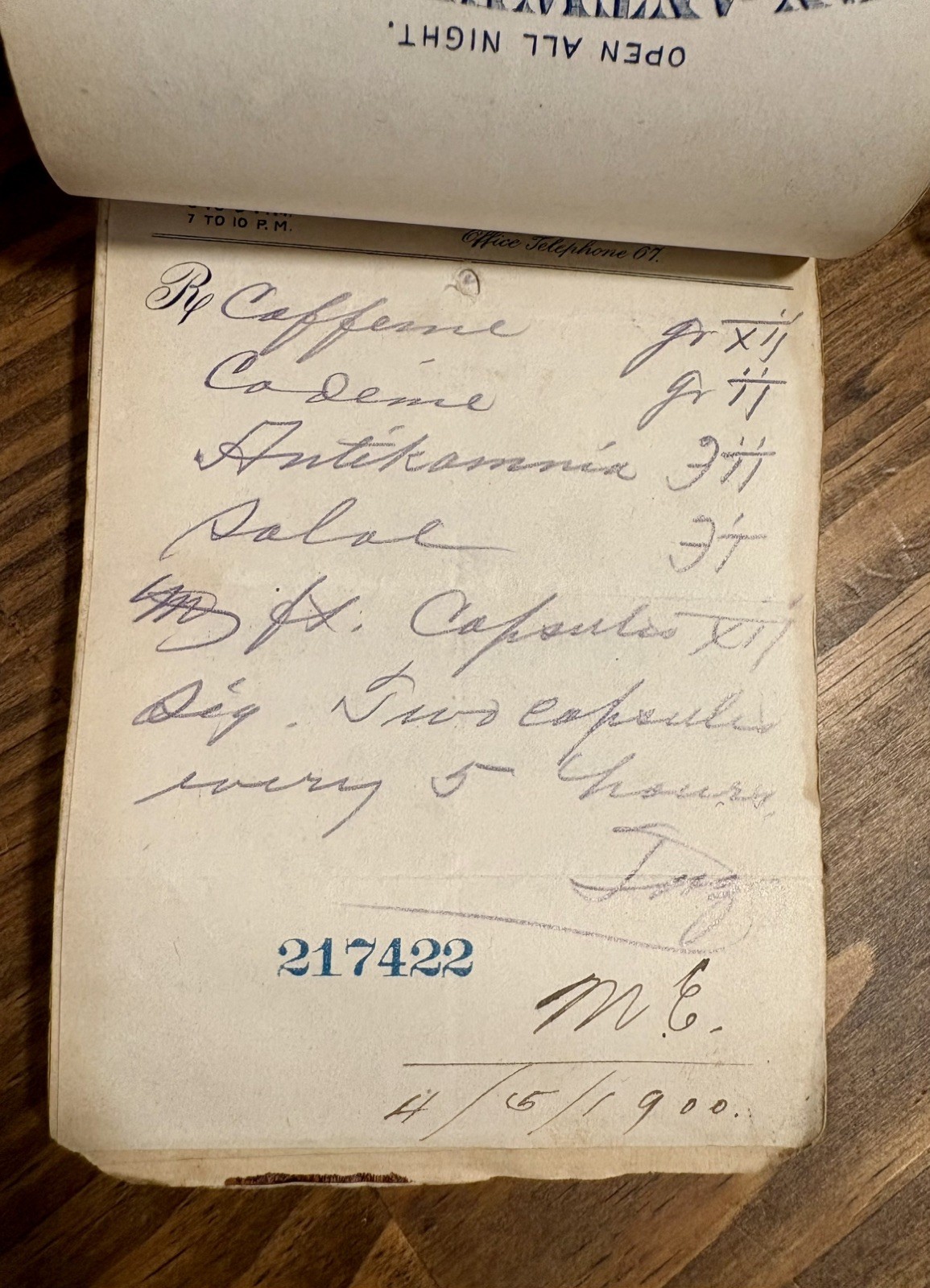 Antique prescriptions (1899-1900): Heroin, Codeine, Cocaine, Quinine etc.