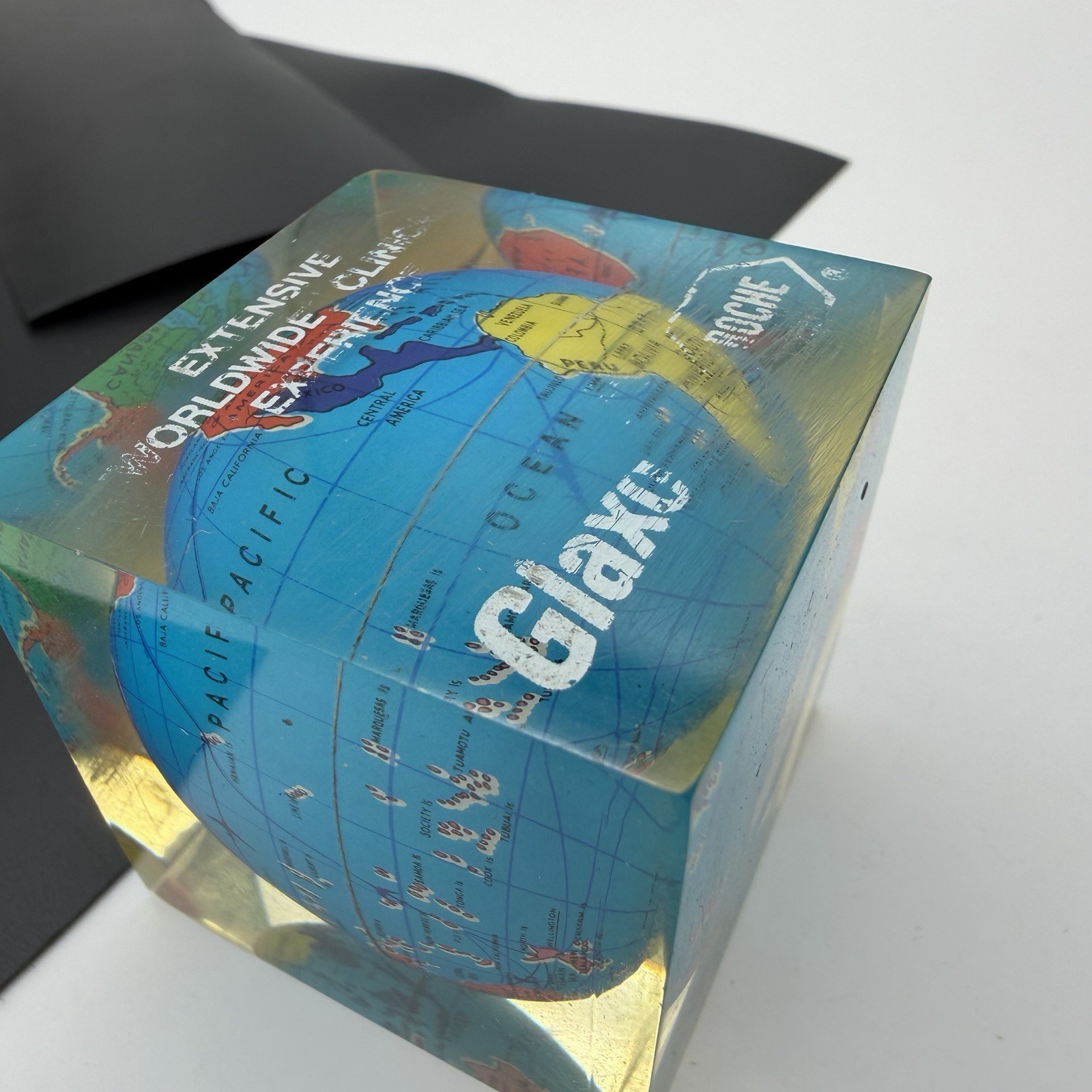 Vintage Glaxo Roche Pharmaceutical Acrylic Globe Paperweight See Details