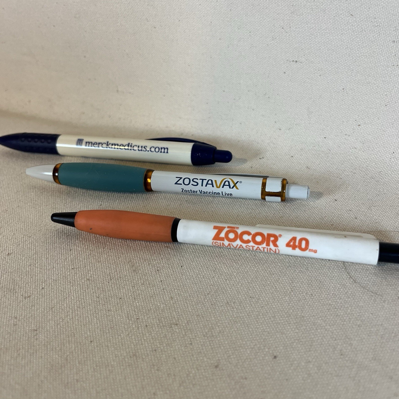 Pharmaceutical Promo Pens: Lot of 3 Working Pens Zōcor Zostavax Mercksource