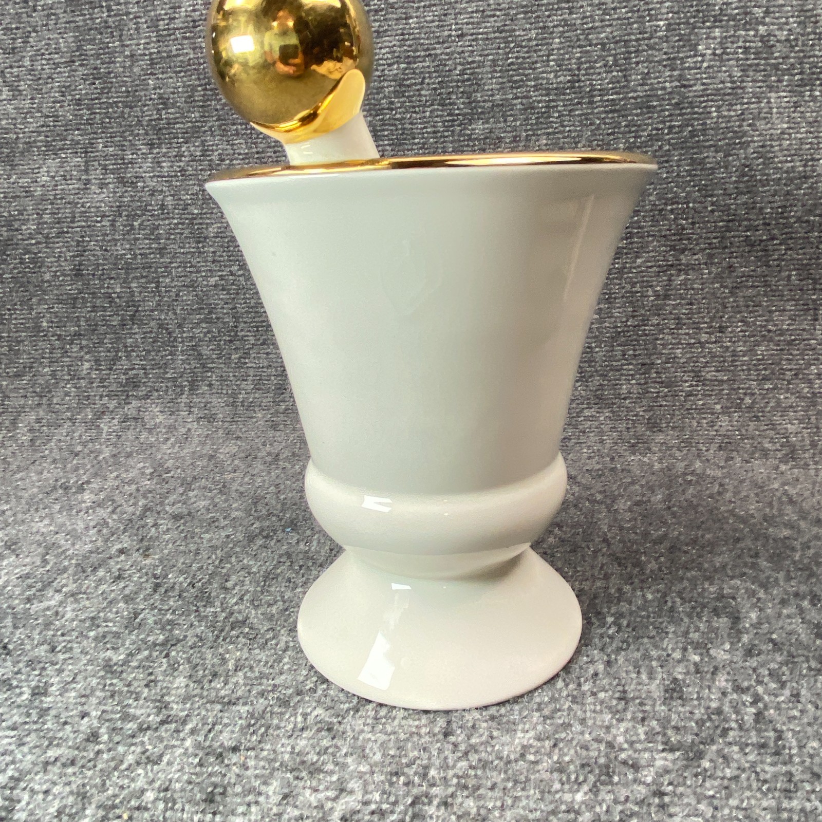 Owens Illinois RX Porcelain Pharmacy Mortar Pestle White Gold Apothecary Vtg