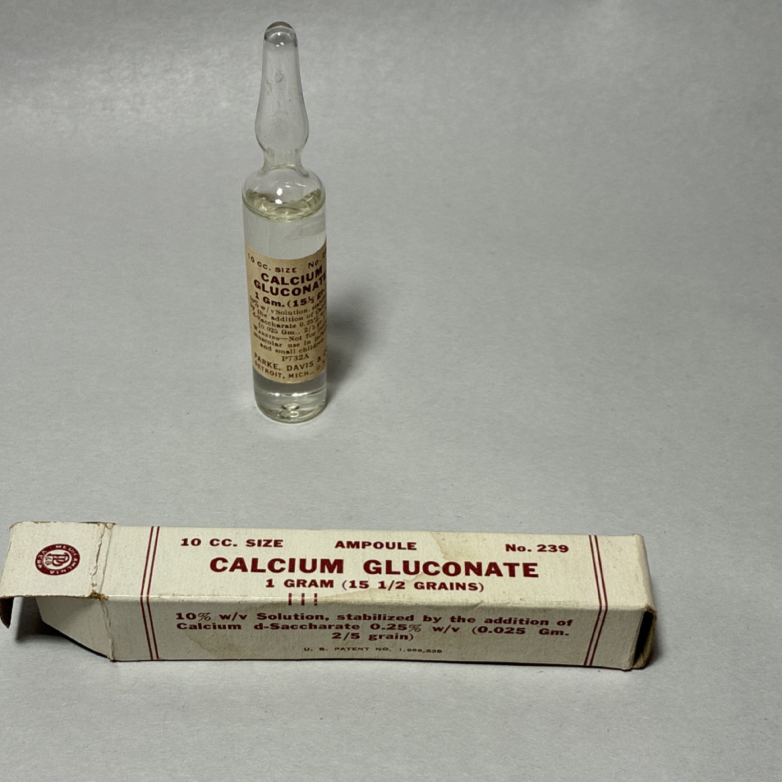 Parke Davis Calcium Gluconate Ampoule 10cc 1g No.239 with Box Detroit MI