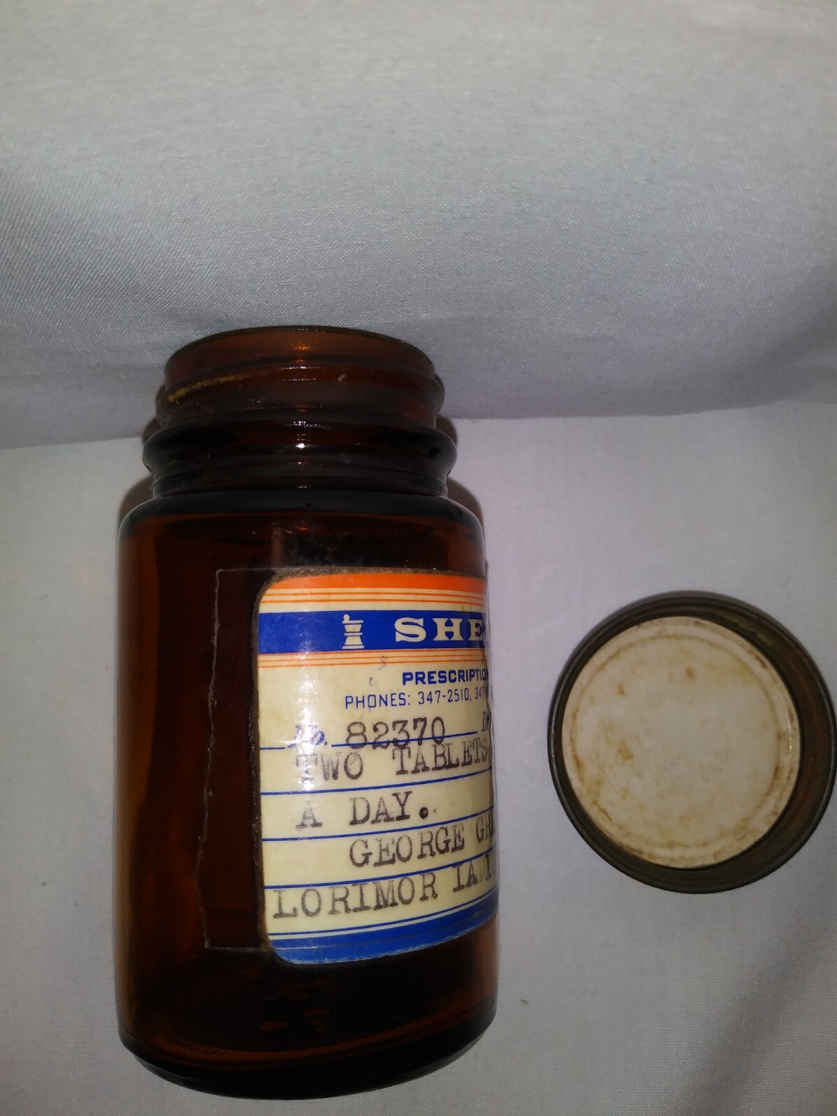 Vintage 1963 Brown Glass Bottle Sheets Pharmacy Afton IA
