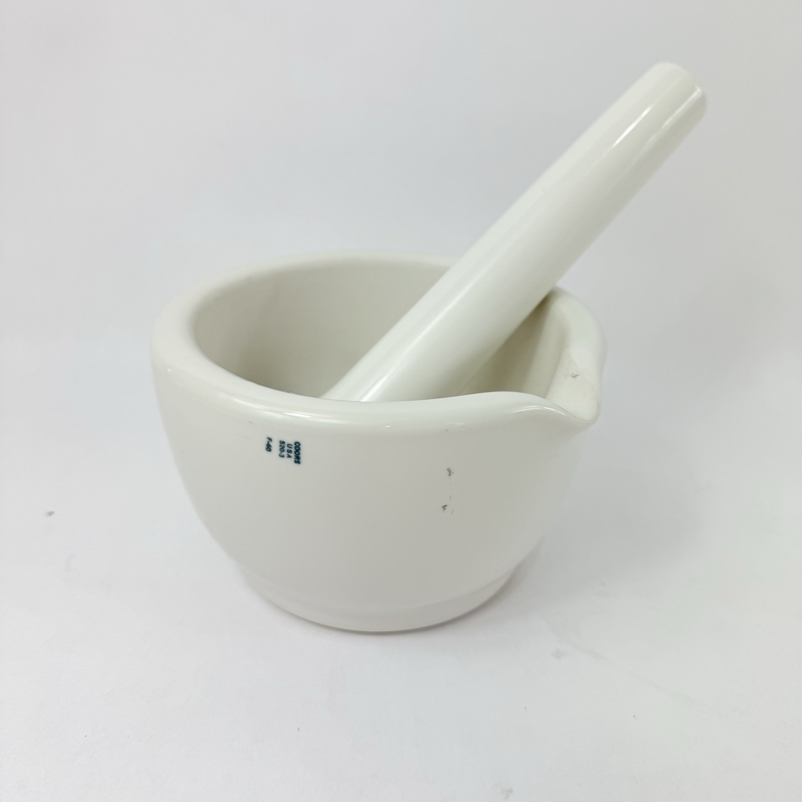 COORS Large White Porcelain Mortar & Pestle Set #5202 F41 #5203 F40 USA VINTAGE