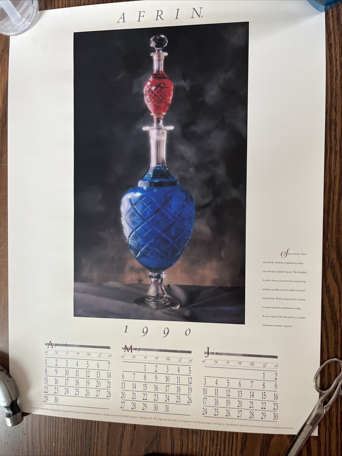 Vintage 1990 Show Globe History Julius Caesar Rome Pharmacy Poster Afrin Promo