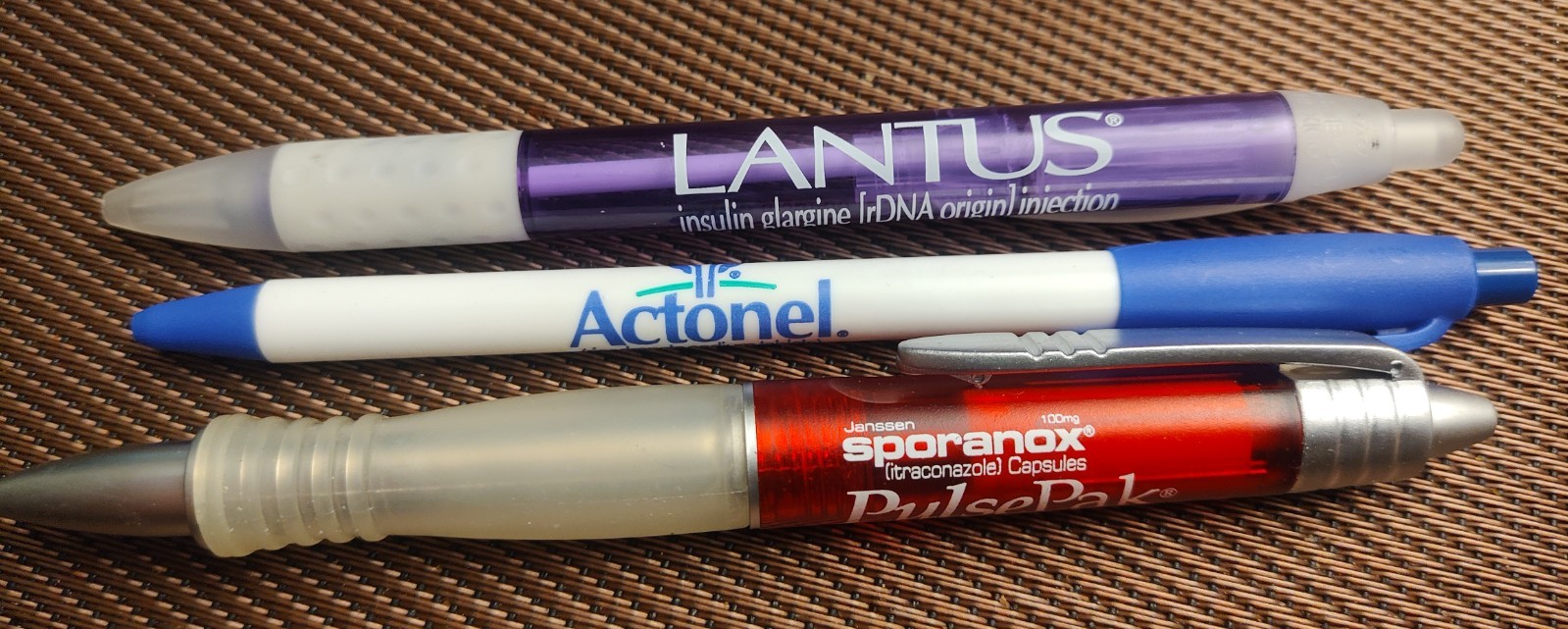 Vintage Drug Rep Lot of 3 Pens – Lantus, Sporanox PulsePak, and Actonel
