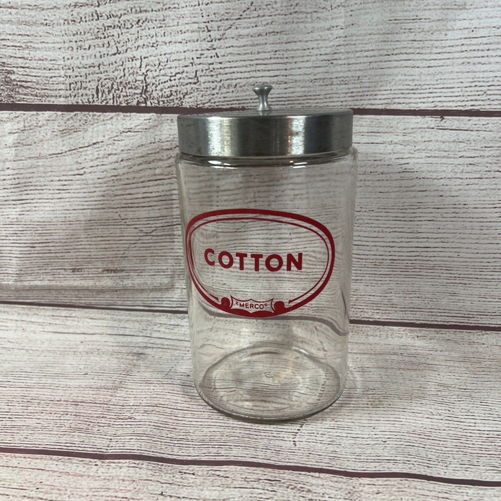 Merco Cotton Glass Medical Apothecary Jar with Lid 7.5″ Vintage Doctors Office