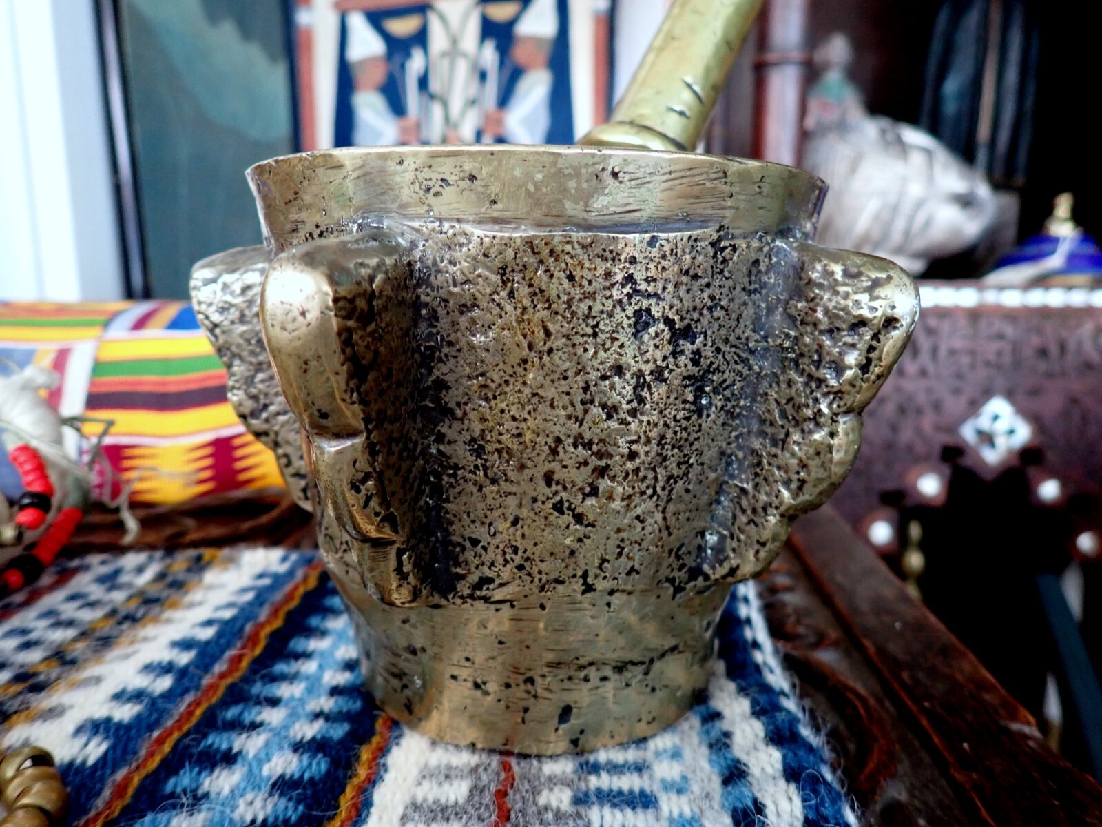 Brass Pestle Mortar Morocco Tuareg Spain Antique 19th Century Cast Brass