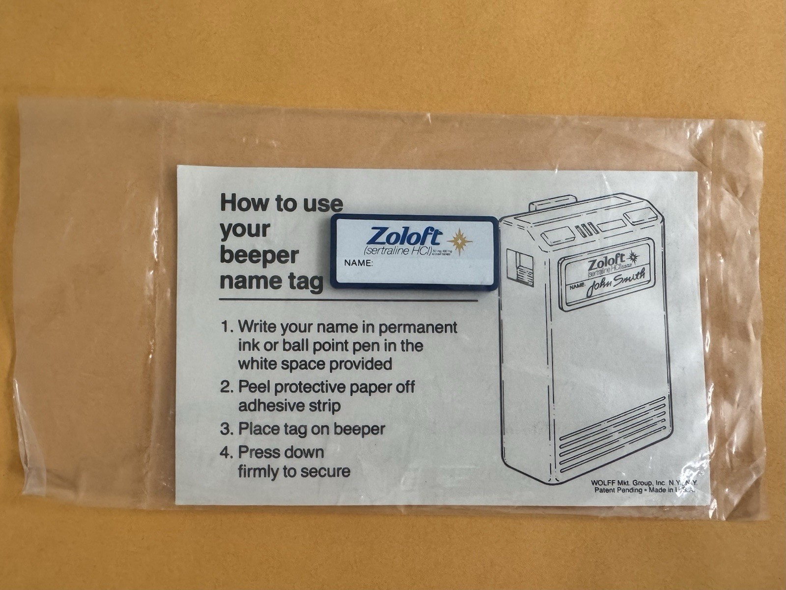 Rare Vintage ZOLOFT Promotional Beeper Tag 1990’s Pfizer Pharma Collectible