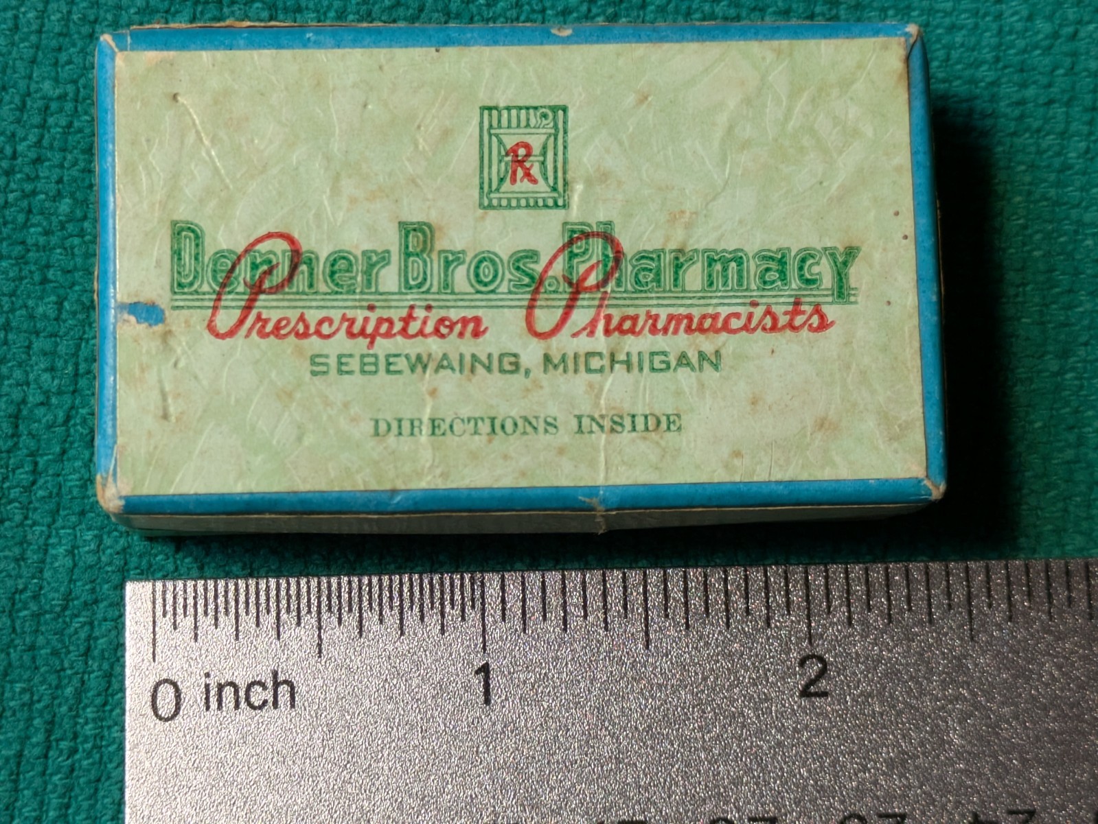 Vintage Donner Bros Pharmacy Prescription Drug Pill Box Sebewaing Mich. Dr Wible