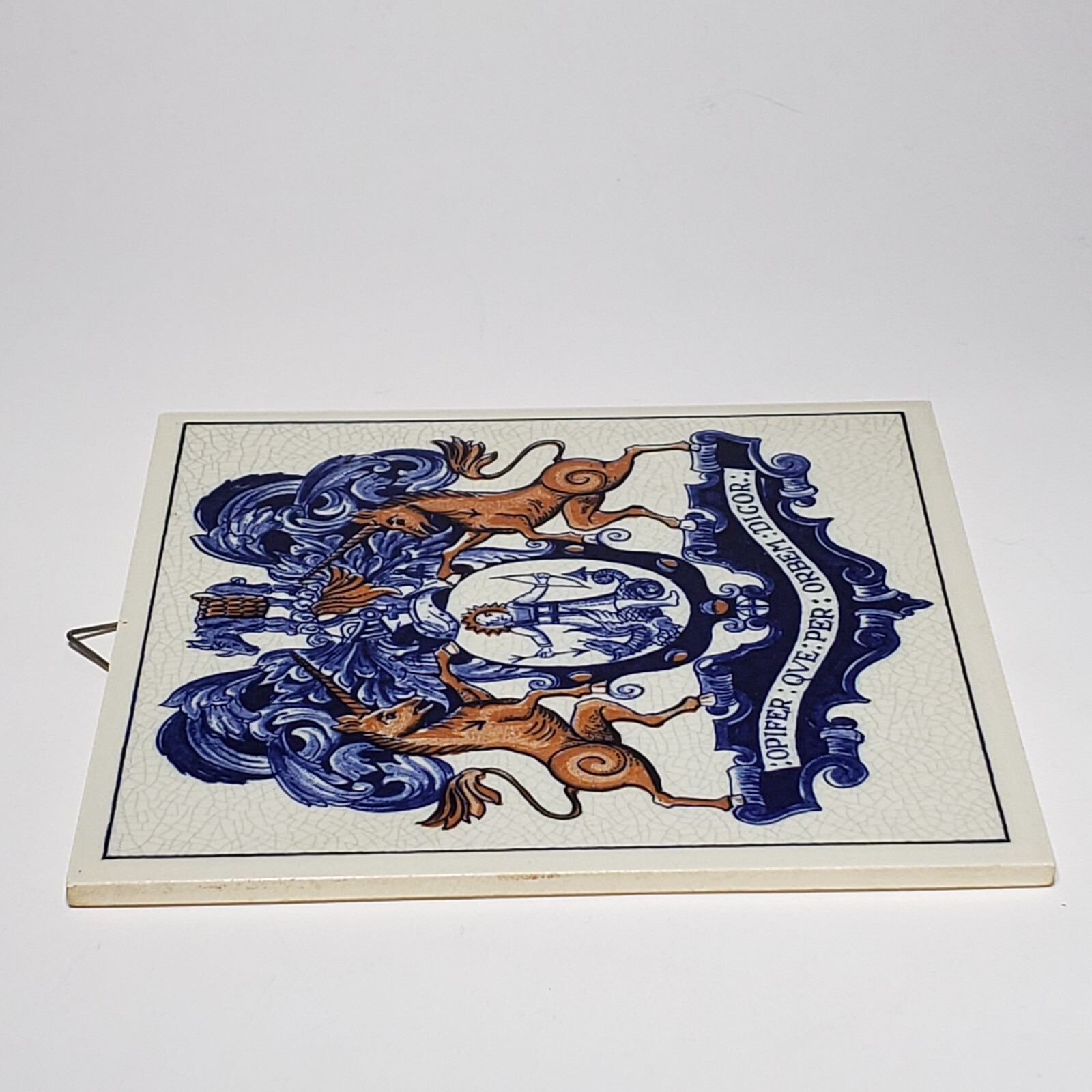 Vtg Blue Pharmacy Apothecary Society Crest 6″ Tile Delft Holland B716