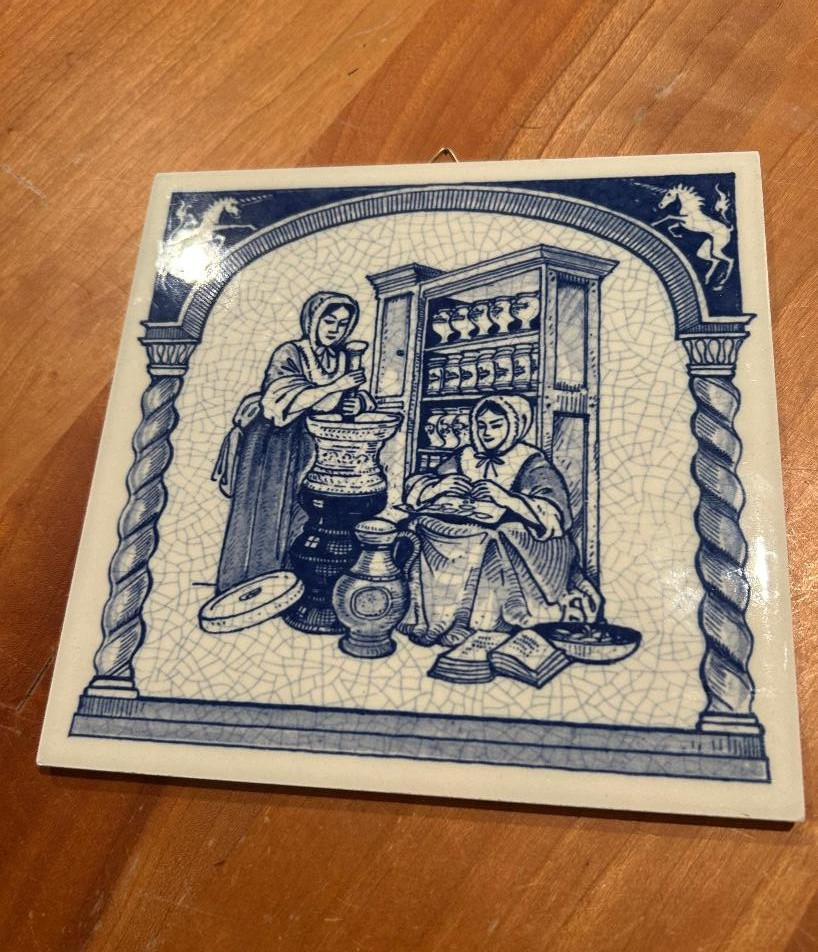 Delft Holland Handmade Pill Tile Women Pharmacists 1985