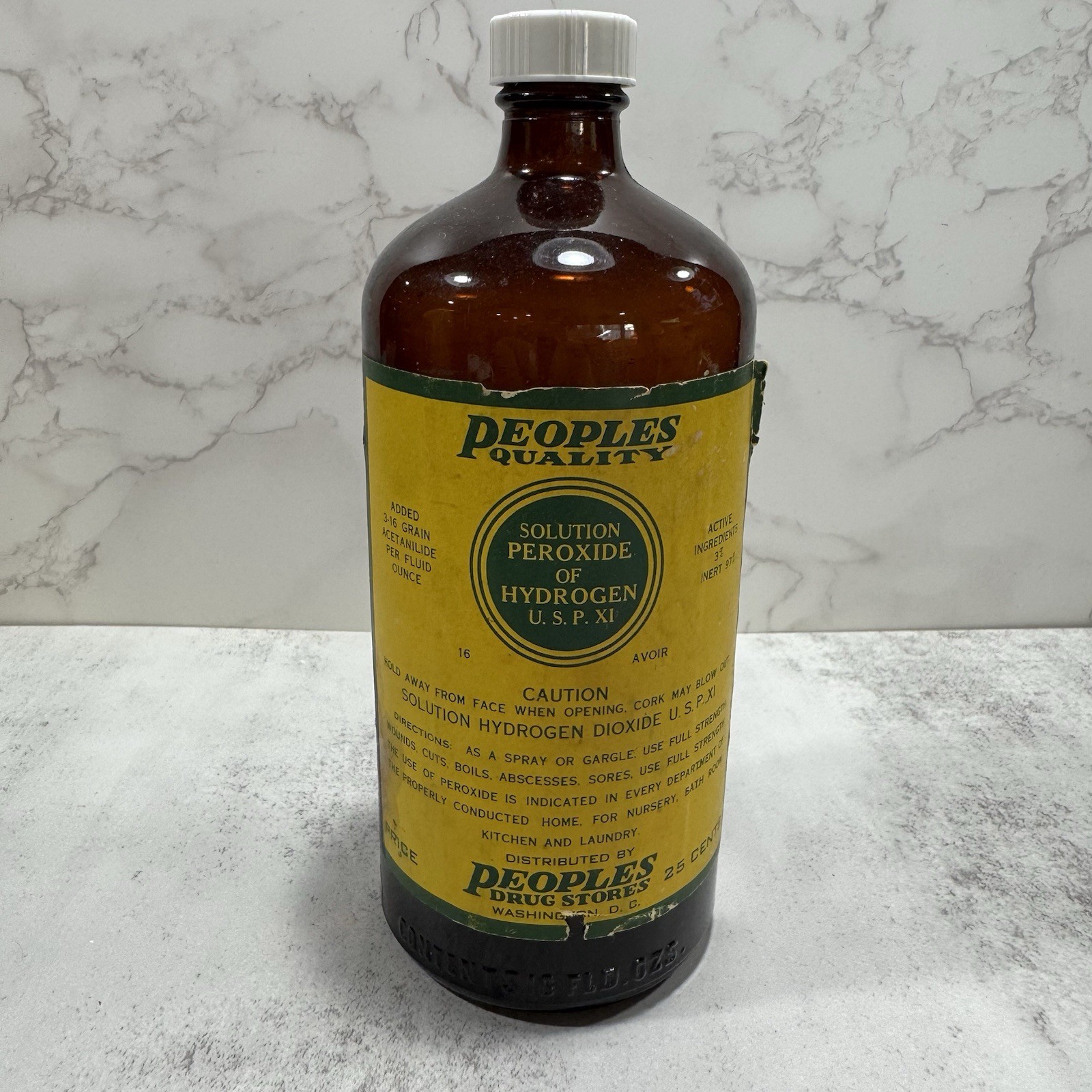 Vtg People’s Drug Store Peroxide of Hydrogen Glass Bottle Washington D.C. 16oz