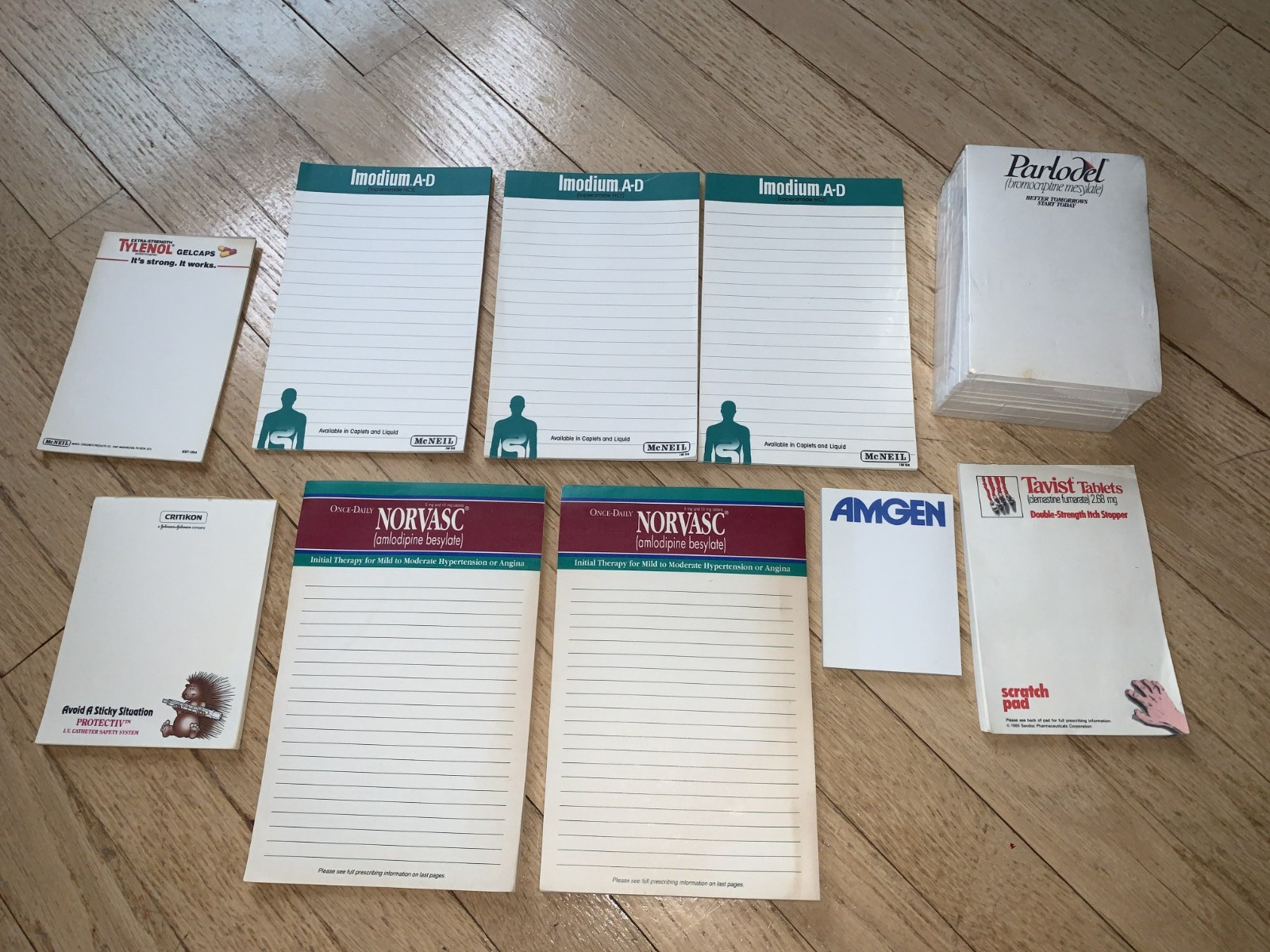 Vintage Pharma Drug Rep Note Pads Lot Amgen Parlodel Tylenol Norvasc Tavist