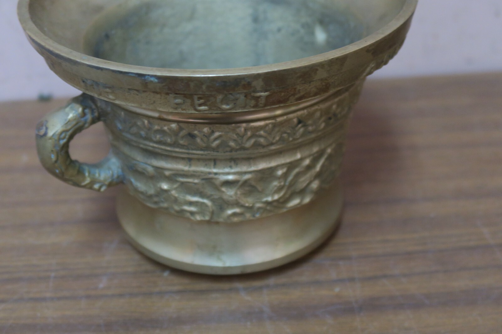 Vintage Heavy 7″ Bronze Mortar & Pestle Reproduction of Heinrick ter Herst 1607