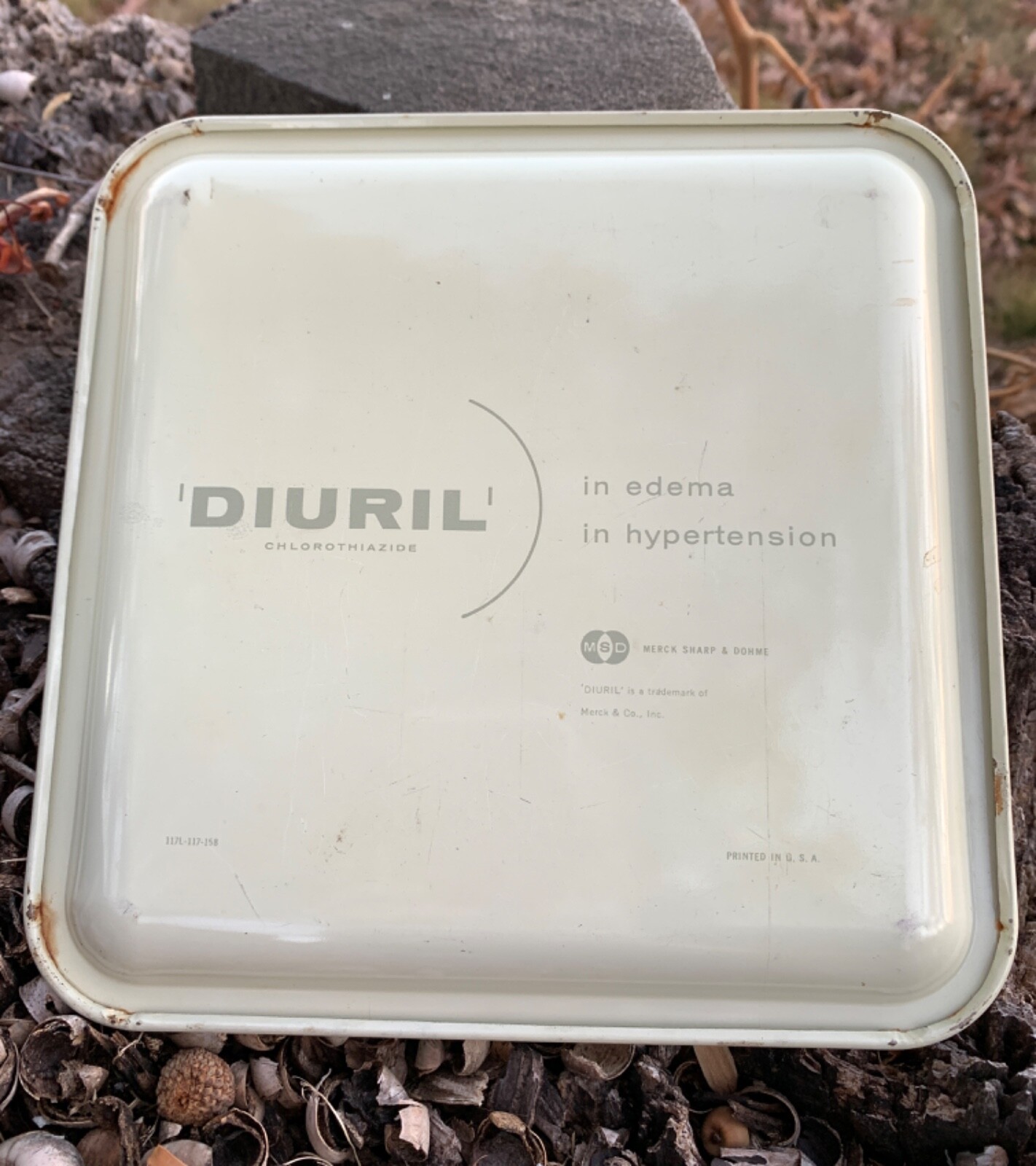 Vintage Tin Pharmaceutical Pill Tray, Merck Sharp & Dohme Promo Folk Art Printed