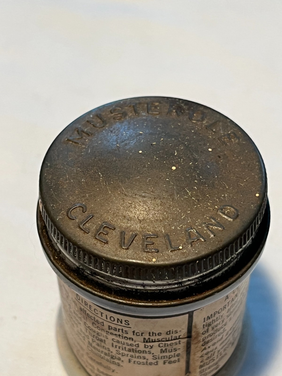 c1930s Musterole Ointment The Musterole Co. Cleveland Ohio, Milk Glass Jar