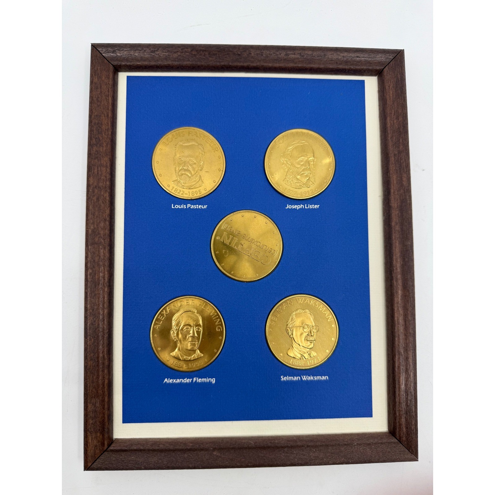 Vintage Ceftin Pharmaceutical Medals Framed Famous Scientists Medical History