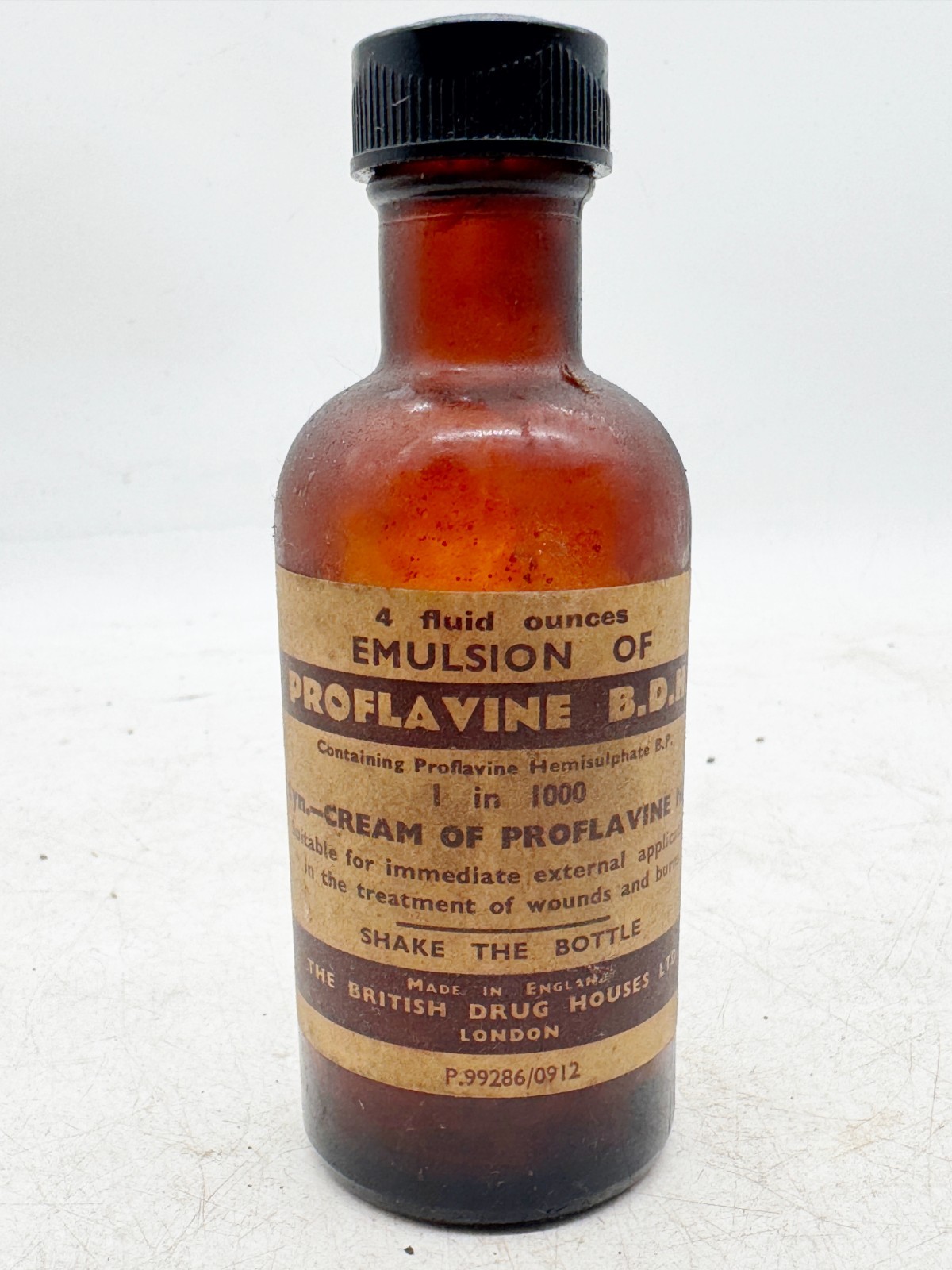 VINTAGE PROFLAVINE EMULSION MEDICINE BOTTLE BRITISH DRUG HOUSES LONDON
